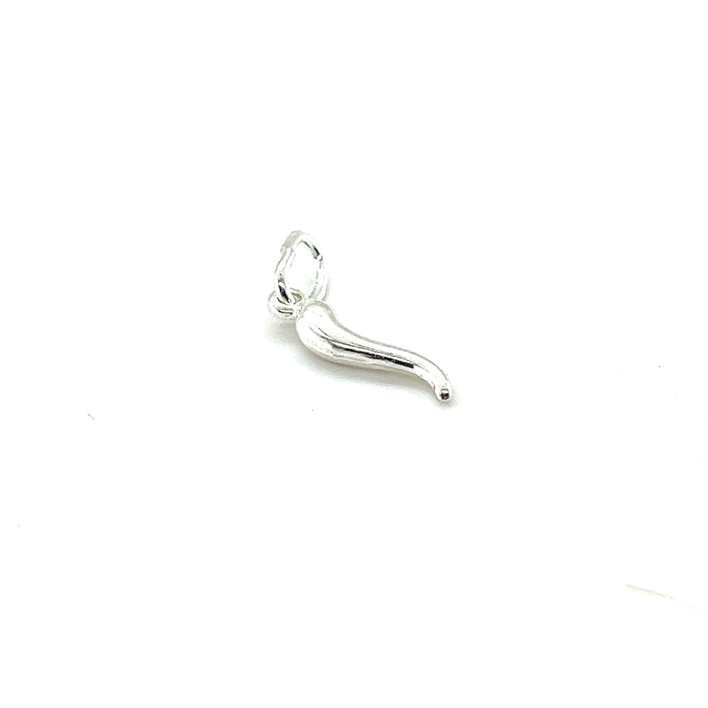 
                  
                    A small Super Silver Italian Horn Charm pendant on a white background.
                  
                