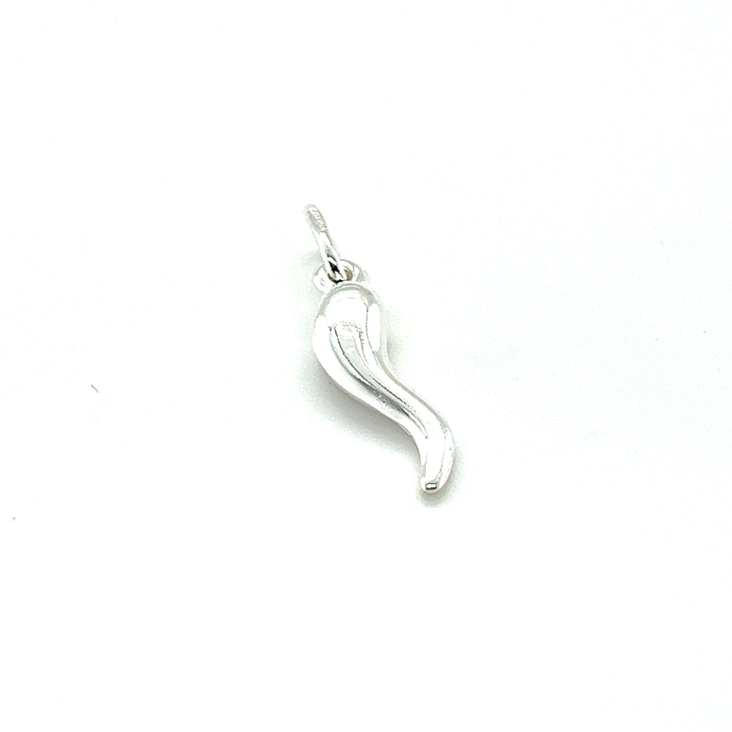 
                  
                    A Super Silver Italian Horn Charm, symbolizing good fortune, displayed on a clean white background.
                  
                