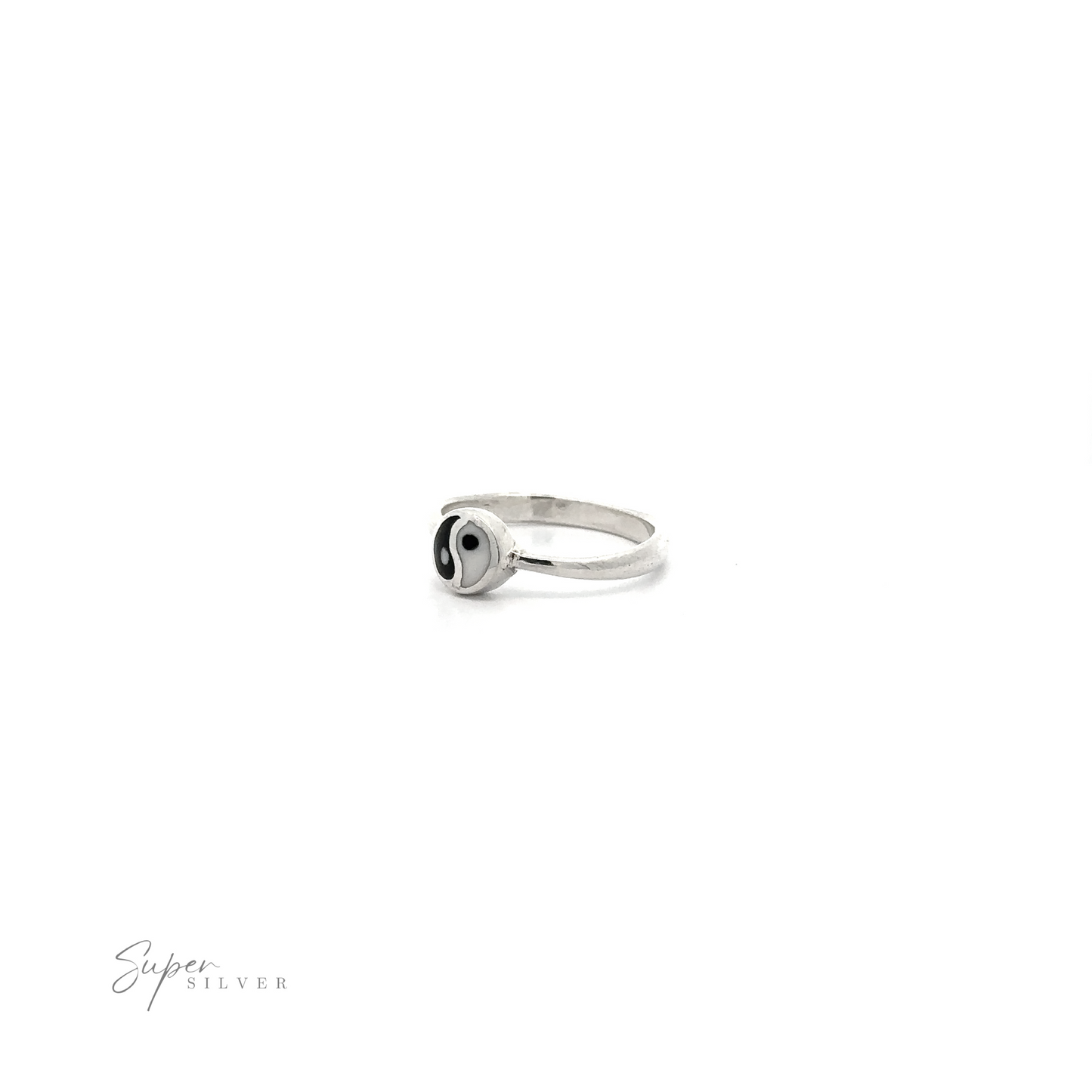 
                  
                    A Small Yin-Yang Ring, symbolizing balance and harmony, features a silver band with a striking black stone.
                  
                