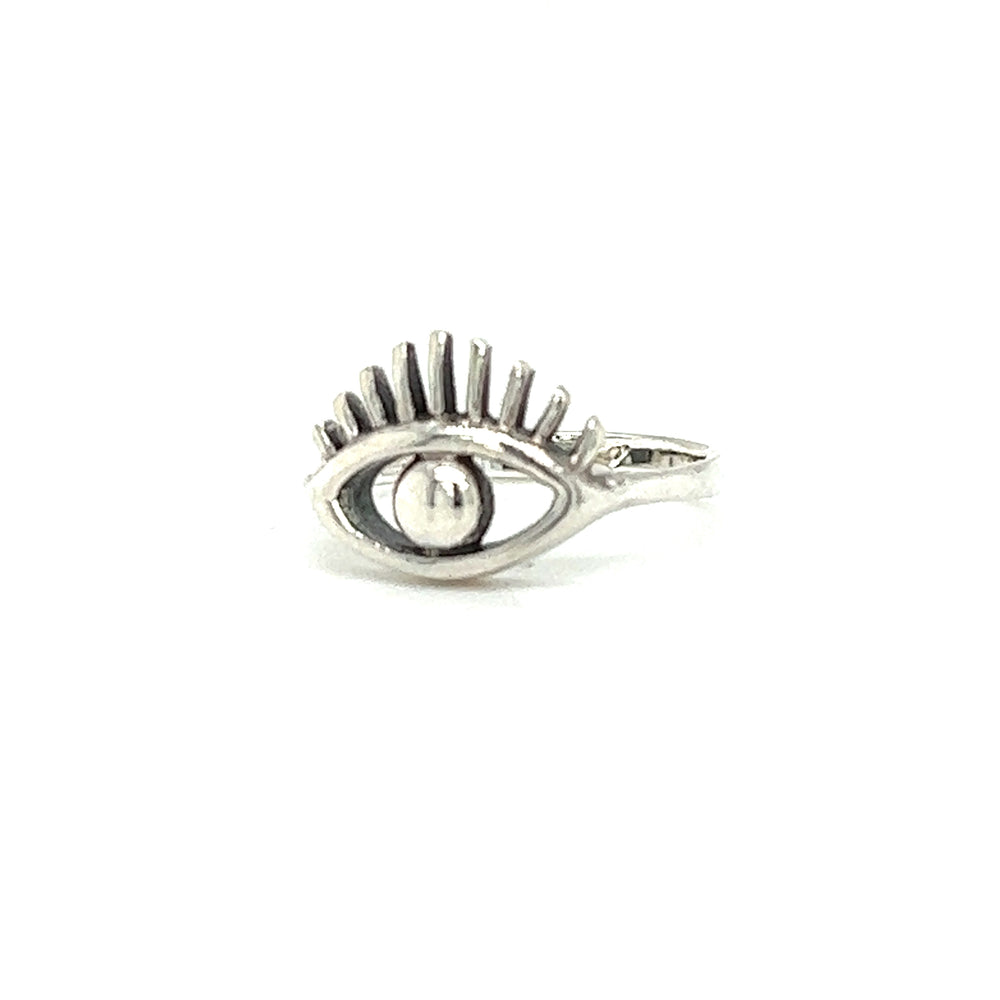 A minimalist Modern Evil Eye Ring on a white background.