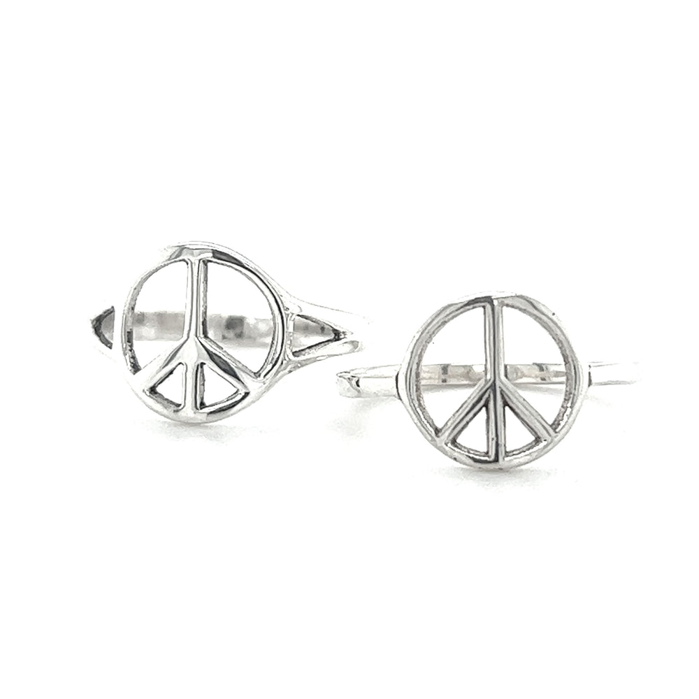 Two Super Silver Simple Peace Sign Rings that exude a carefree spirit filled with good vibes.