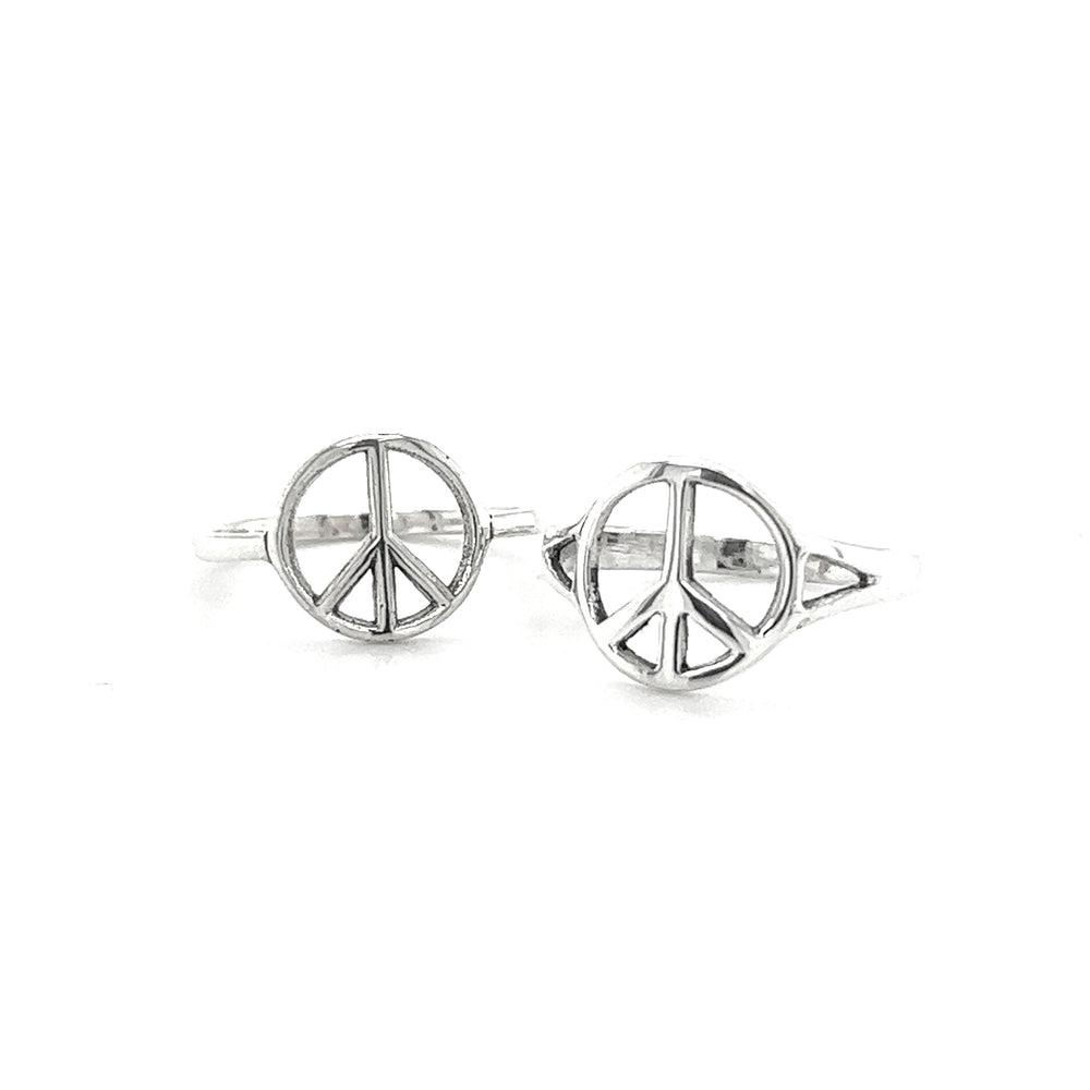 Two Simple Peace Sign Rings by Super Silver, representing good vibes and a carefree spirit.