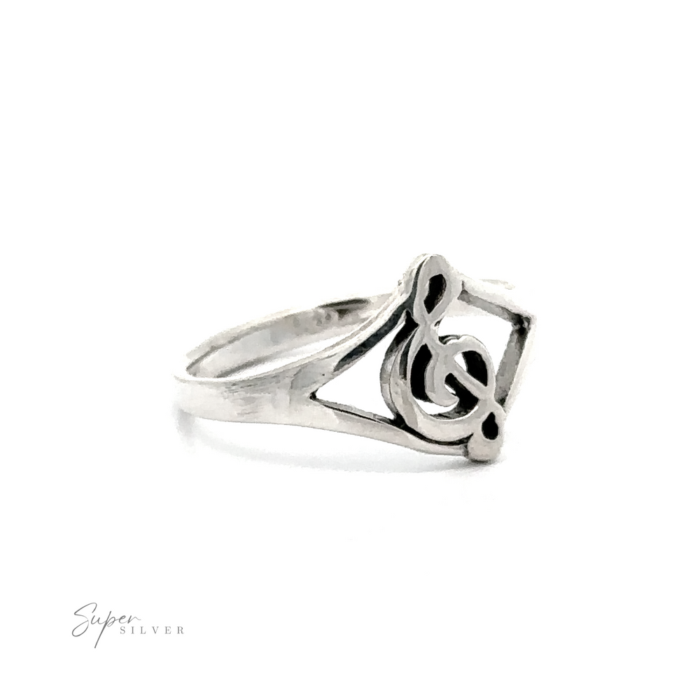 A treble clef split shank ring with a musical note on it.
