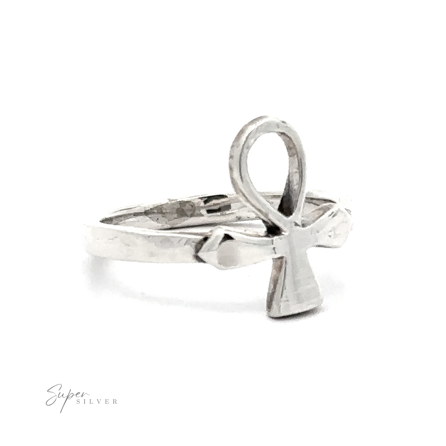 Small Egyptian Ankh Thin Band Ring, made of .925 Sterling Silver.