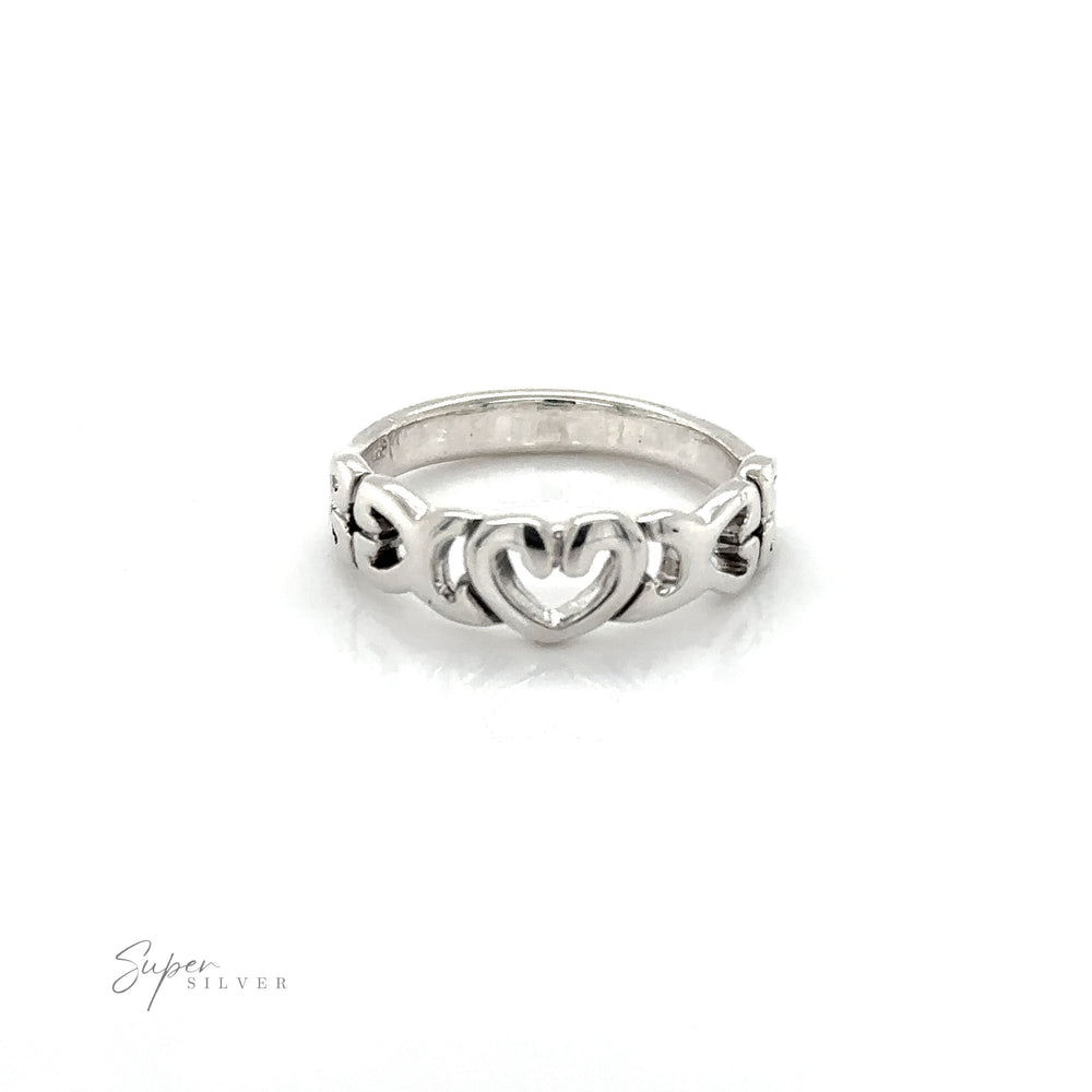 A sterling silver Open Heart Band Ring with a heart design, symbolizing love.