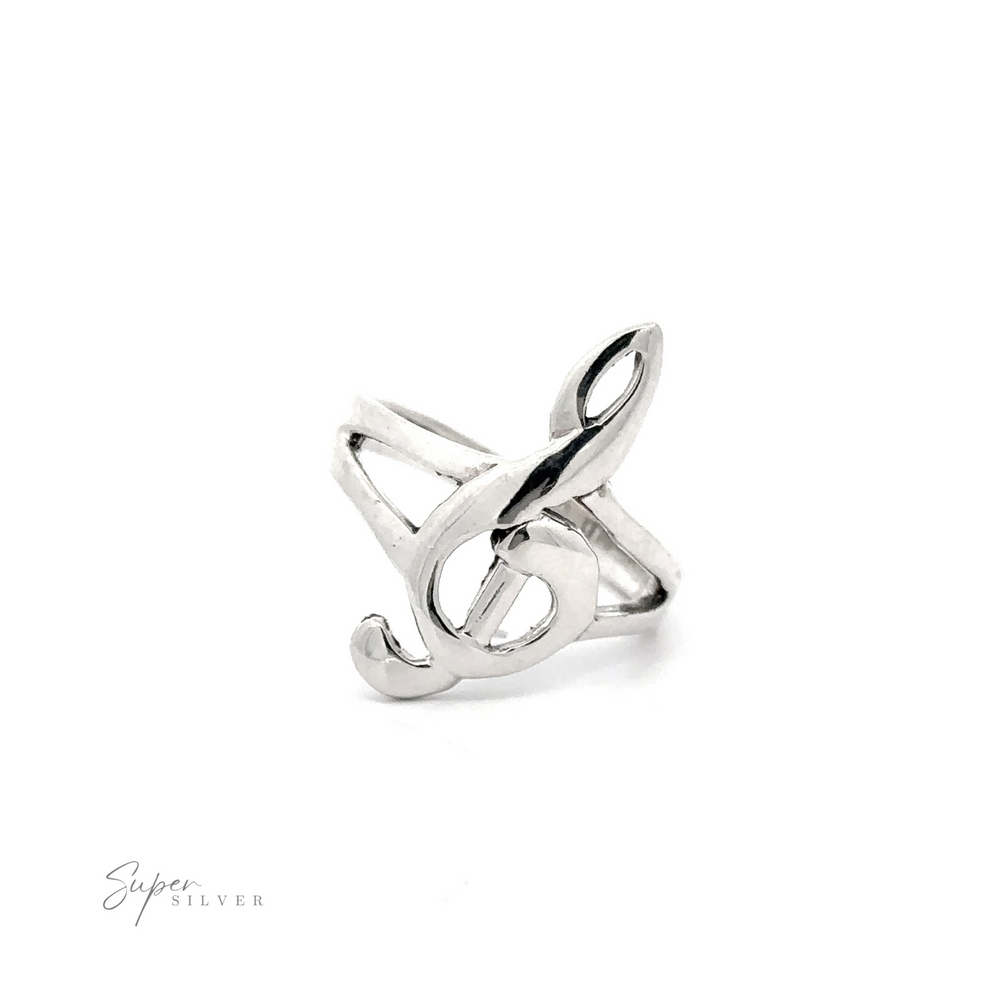 A silver Treble Clef Ring on a split band.