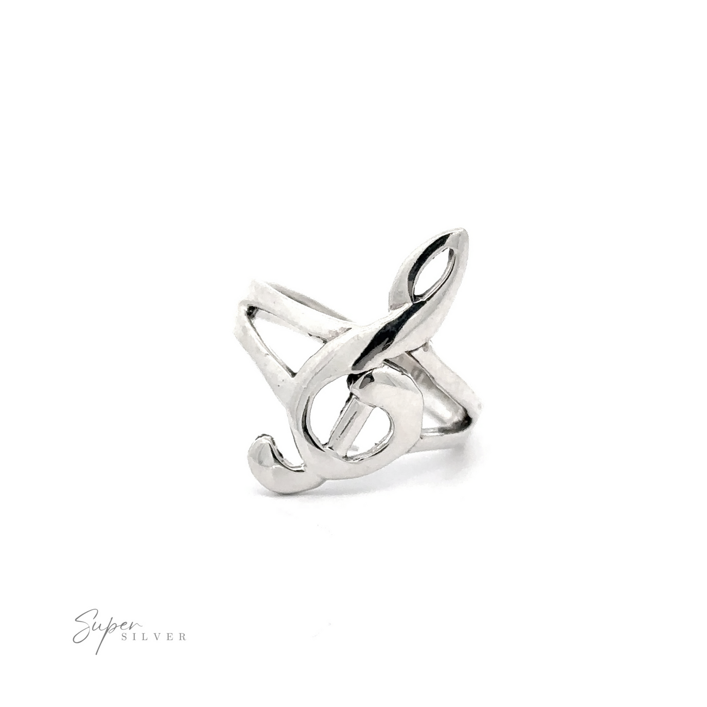A silver Treble Clef Ring on a split band.