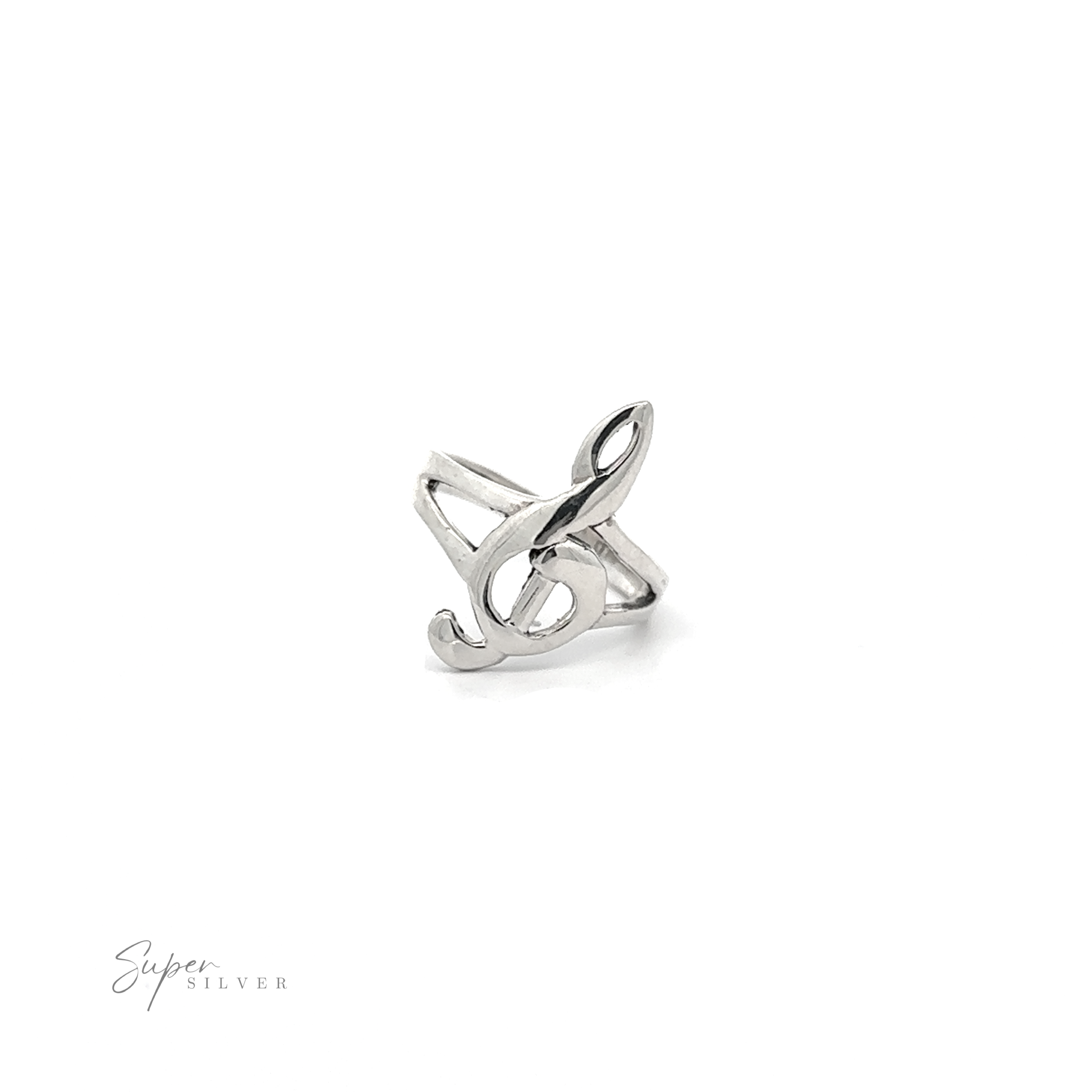 A silver Treble Clef Ring on a split band, perfect for the music aficionado.