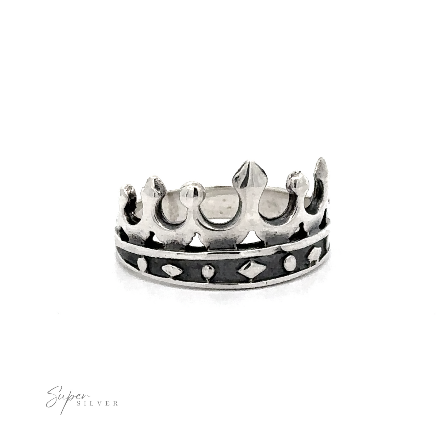 A stylish silver Crown Ring on a white background.