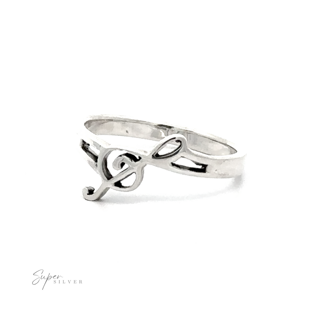 A Slanted Treble Clef Ring with a split shank.