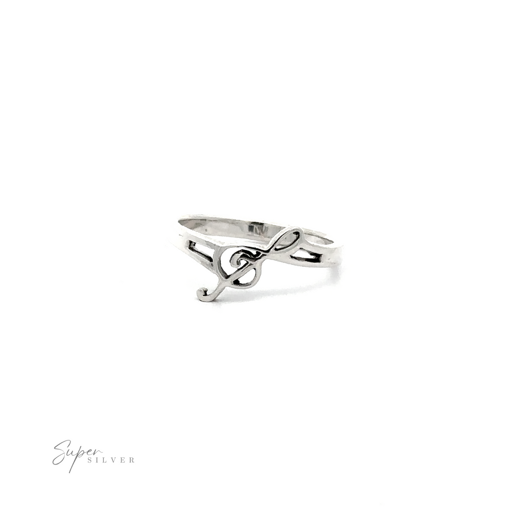 
                  
                    A sterling silver ring with a Slanted Treble Clef Ring engraved on it.
                  
                