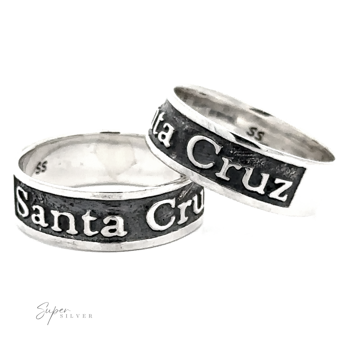 Two Sterling Silver Santa Cruz rings displayed against a white background.