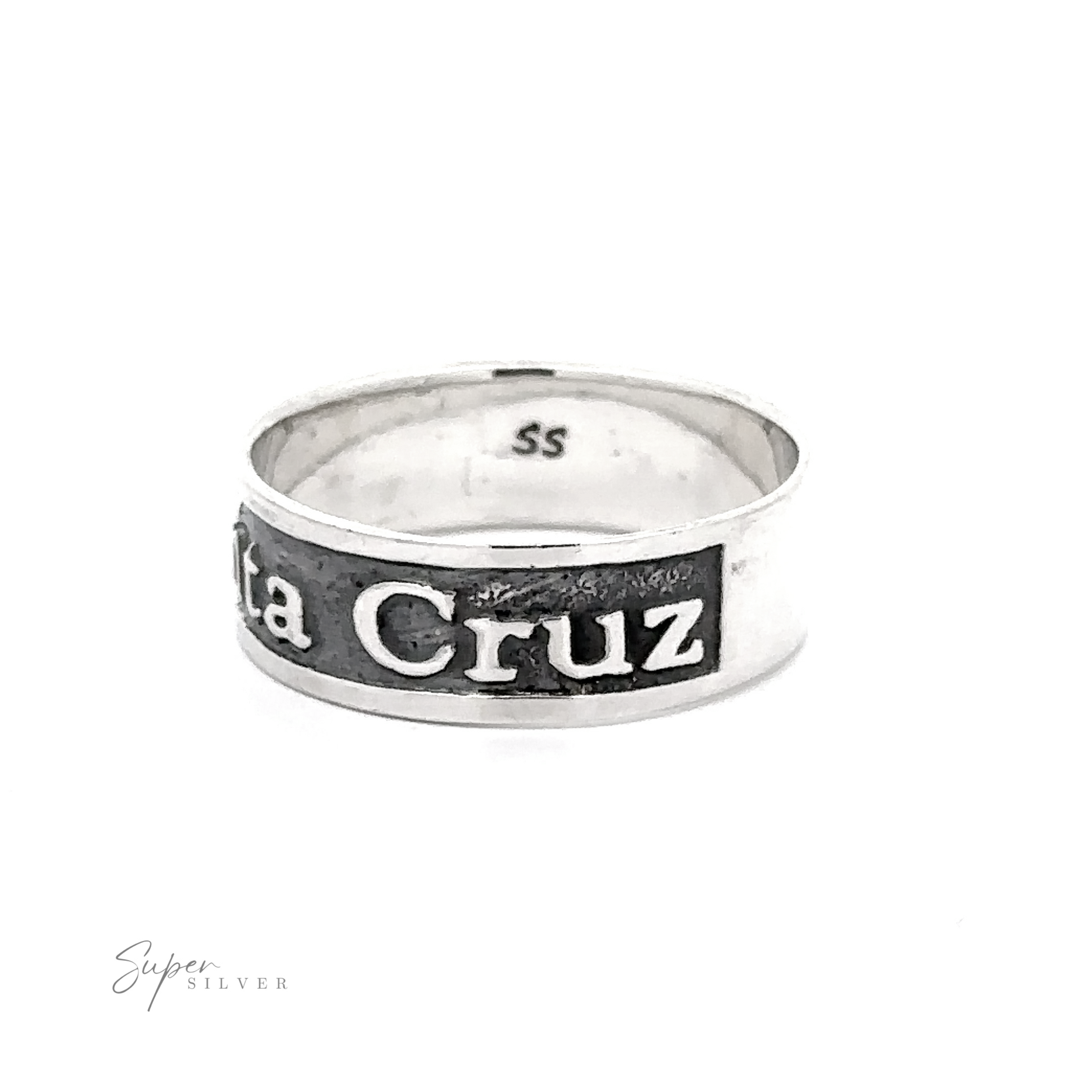 Sterling Silver Santa Cruz ring with ".925 Sterling Silver" inscription on a white background.