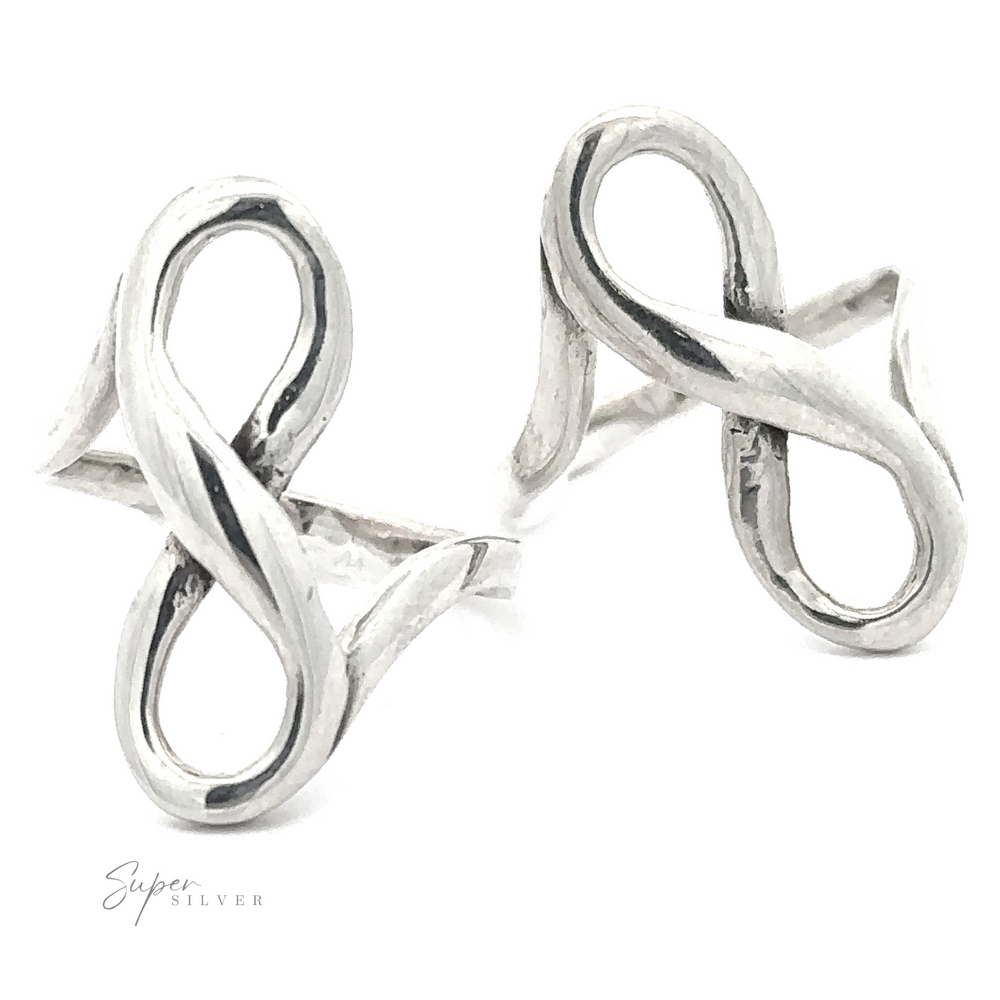 A sterling silver Vertical Infinity Ring on a white background.