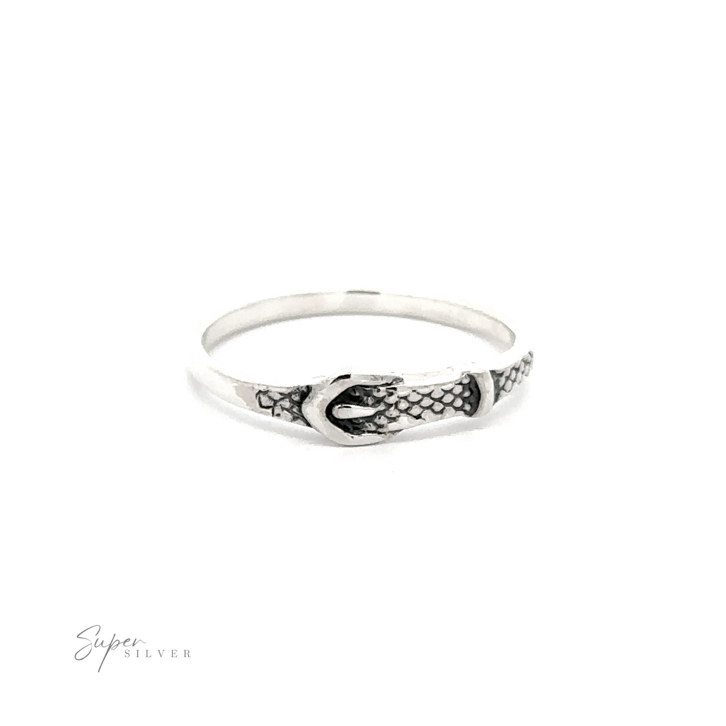 A vintage-styled Small Belt ring with a silver snake on it.