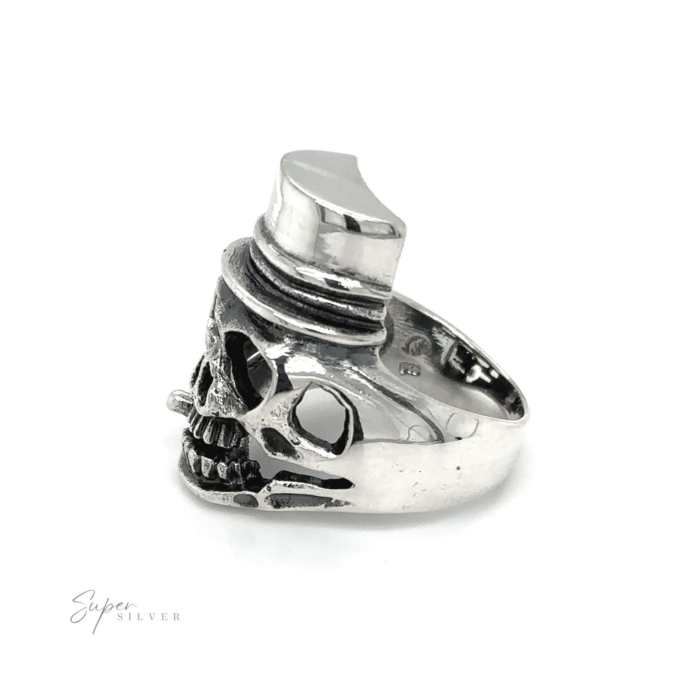 
                  
                    An edgy silver Skull Ring with Top Hat adorned with a stylish top hat.
                  
                