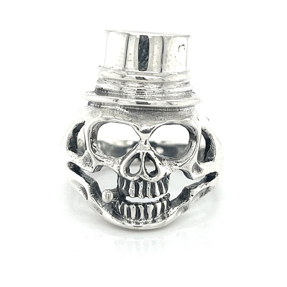 
                  
                    An edgy fashion statement featuring a Skull Ring with Top Hat adorned with a top hat.
                  
                