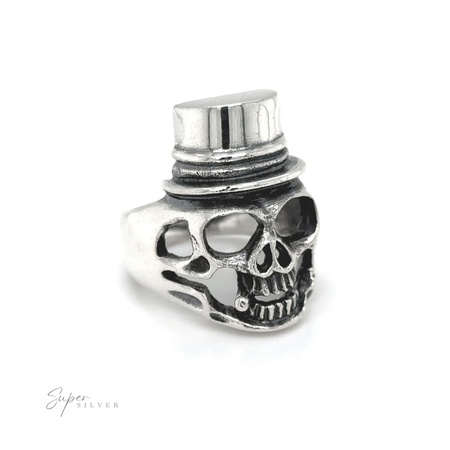 
                  
                    An edgy fashion statement, featuring the Skull Ring with Top Hat, an adorned skull on a sleek silver ring.
                  
                
