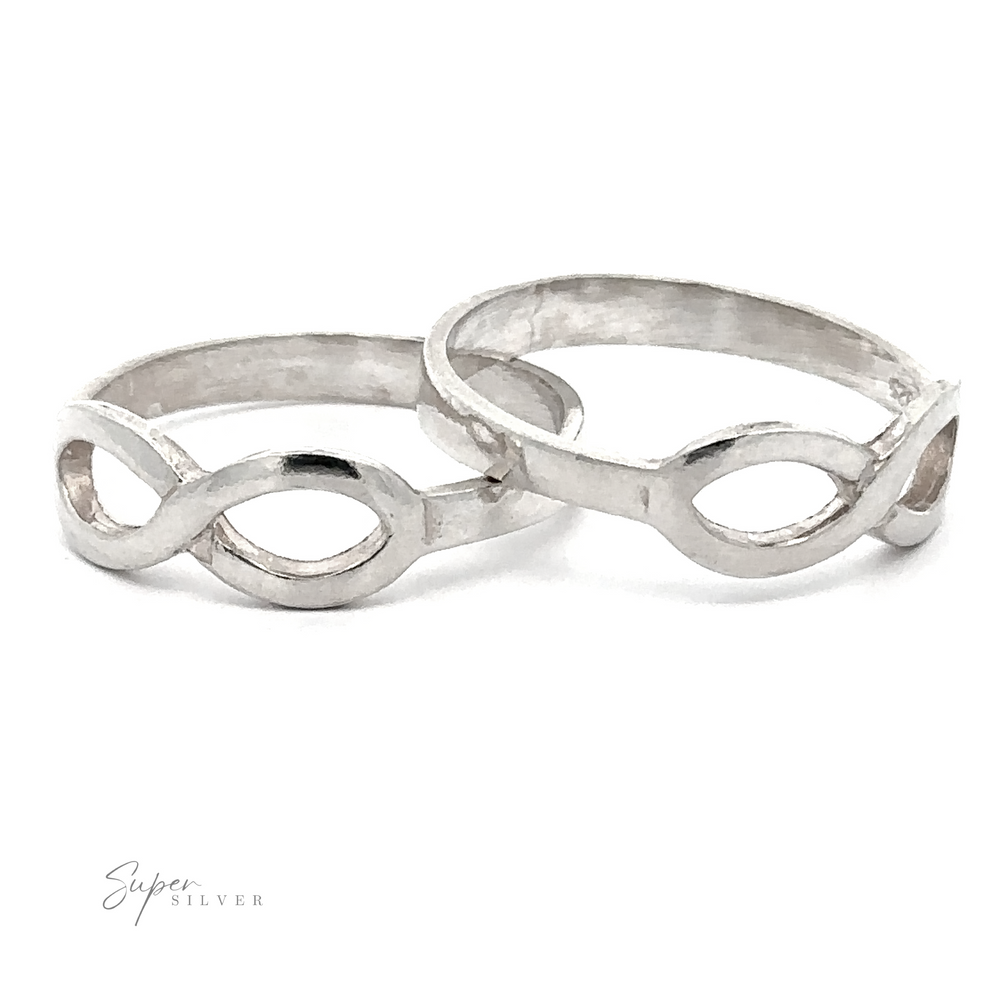 Two Horizontal Infinity Rings in .925 Sterling Silver on a white background.