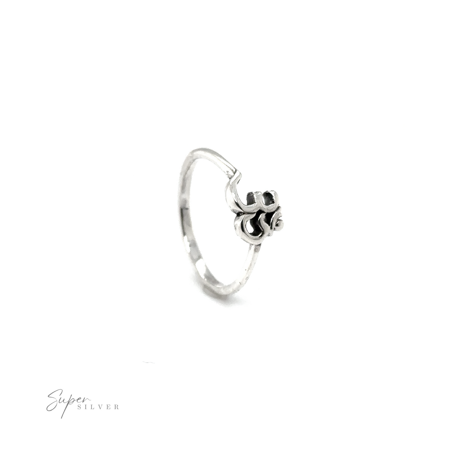 
                  
                    A Dainty Om Ring adorned with a delicate flower, representing interconnectedness and spirituality.
                  
                
