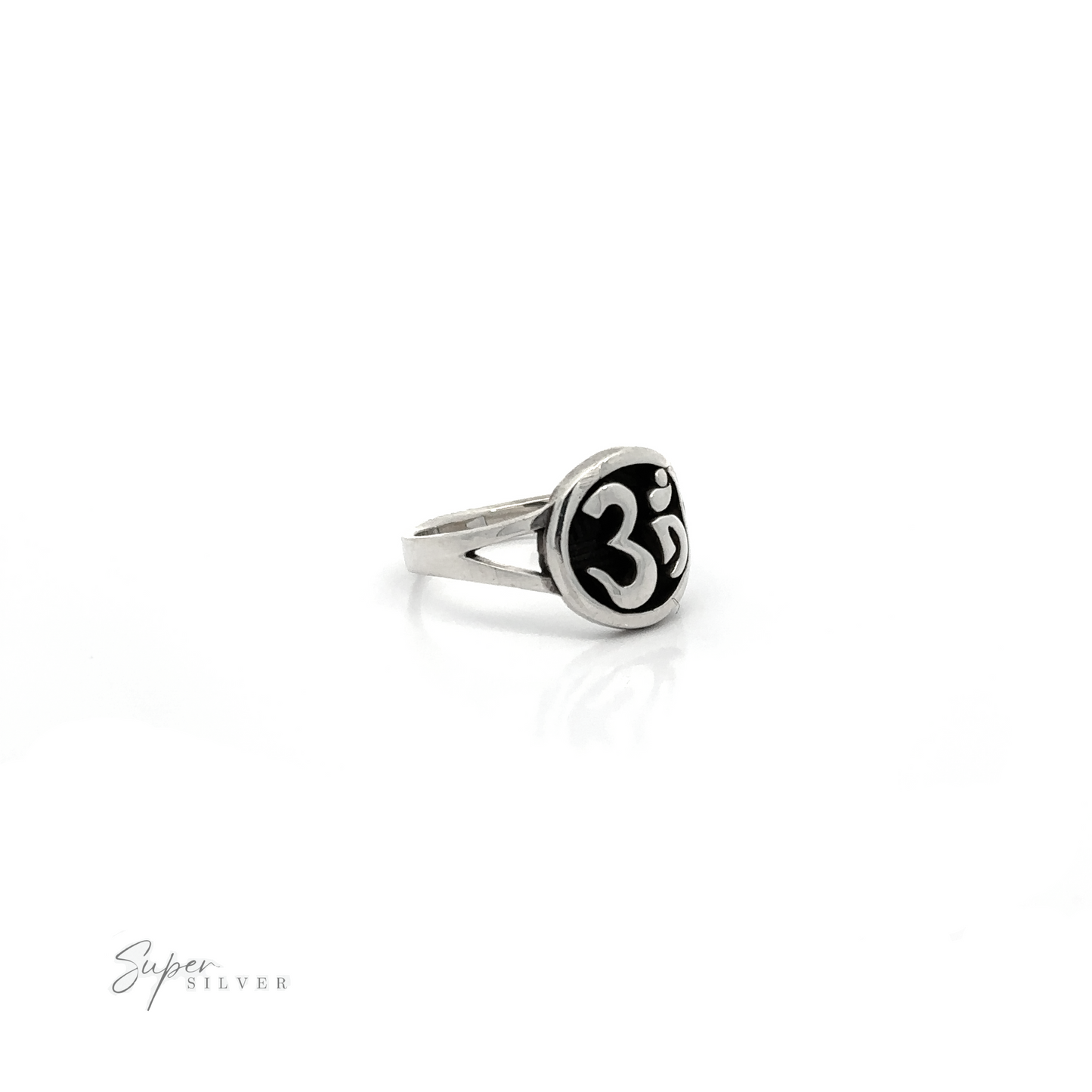 
                  
                    An oxidized silver ring with an Om Symbol Ring.
                  
                
