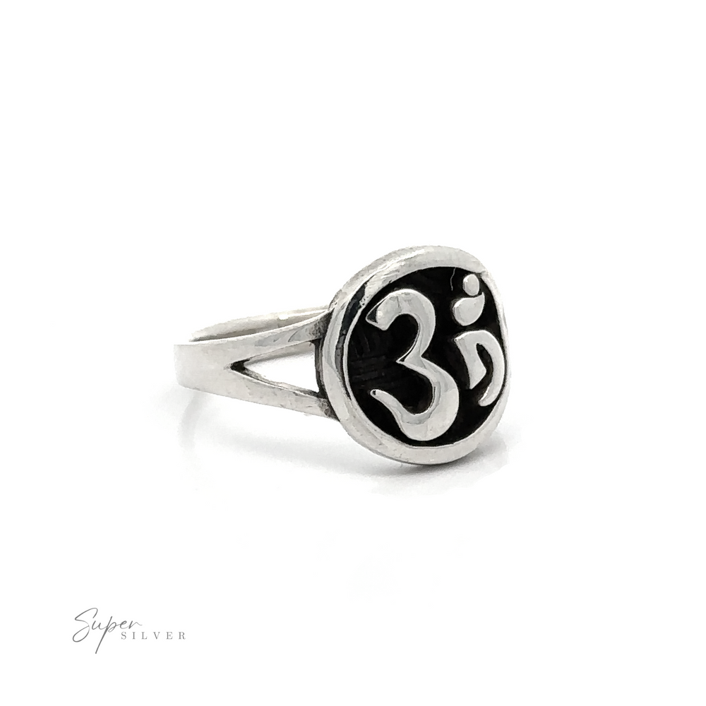 An oxidized silver Om Symbol Ring.