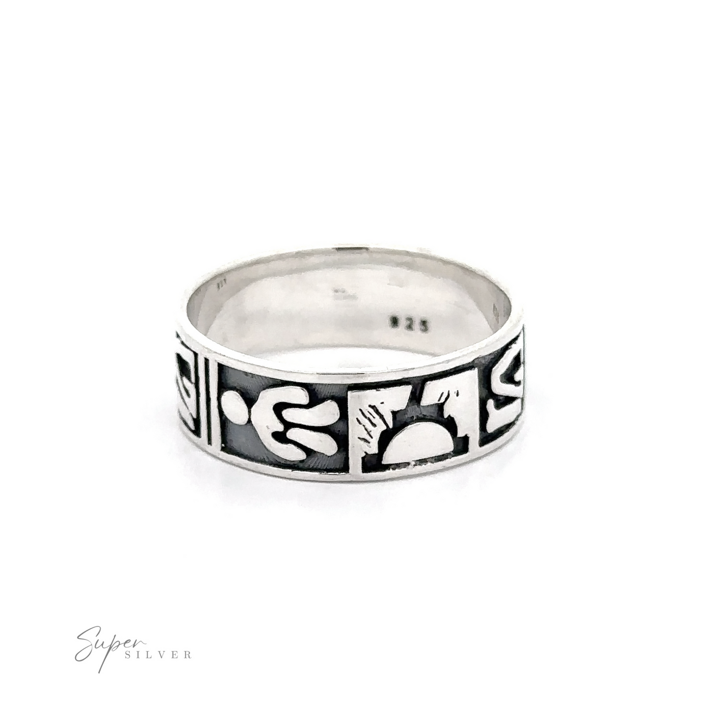 
                  
                    Sterling silver ring with Petroglyph Silver Band design.
                  
                