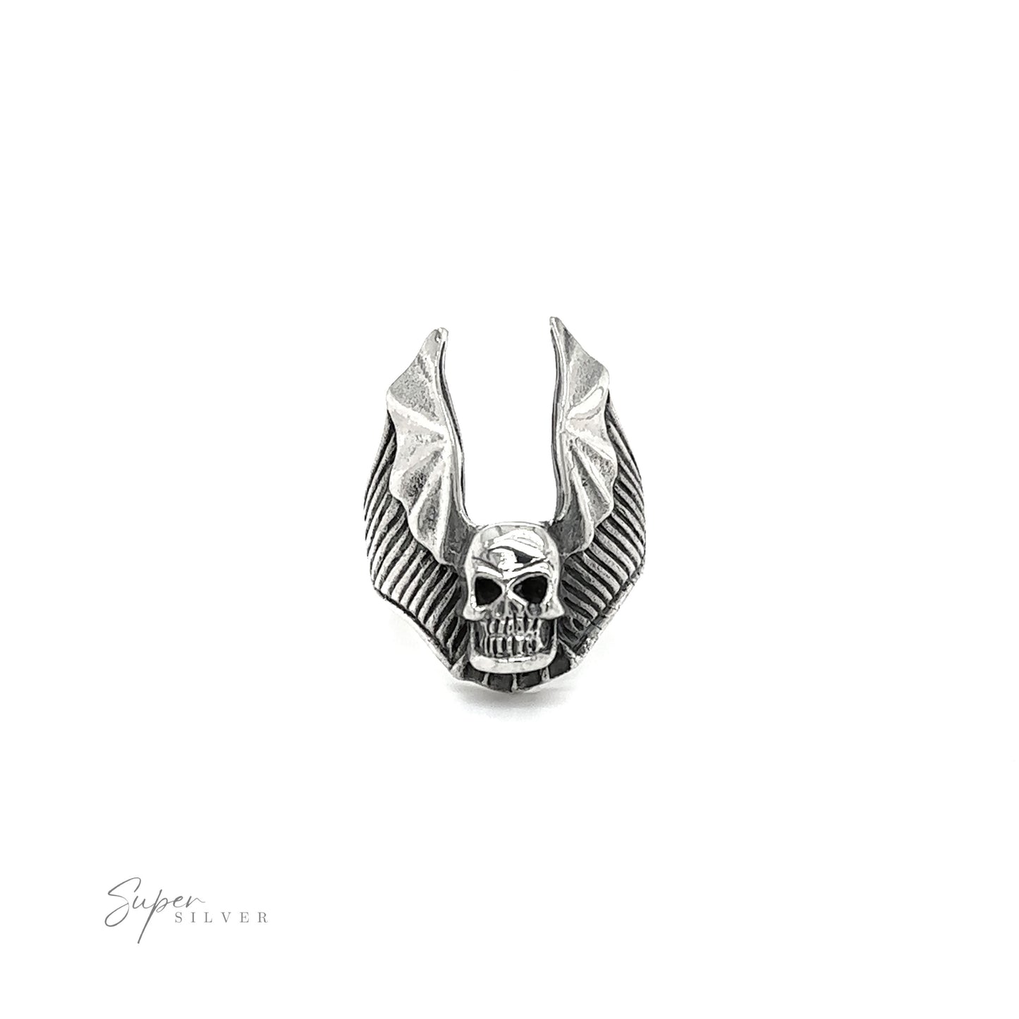 
                  
                    A sinister Heavy Skull with Wings Ring adorned with wings, exuding darkness and intrigue.
                  
                
