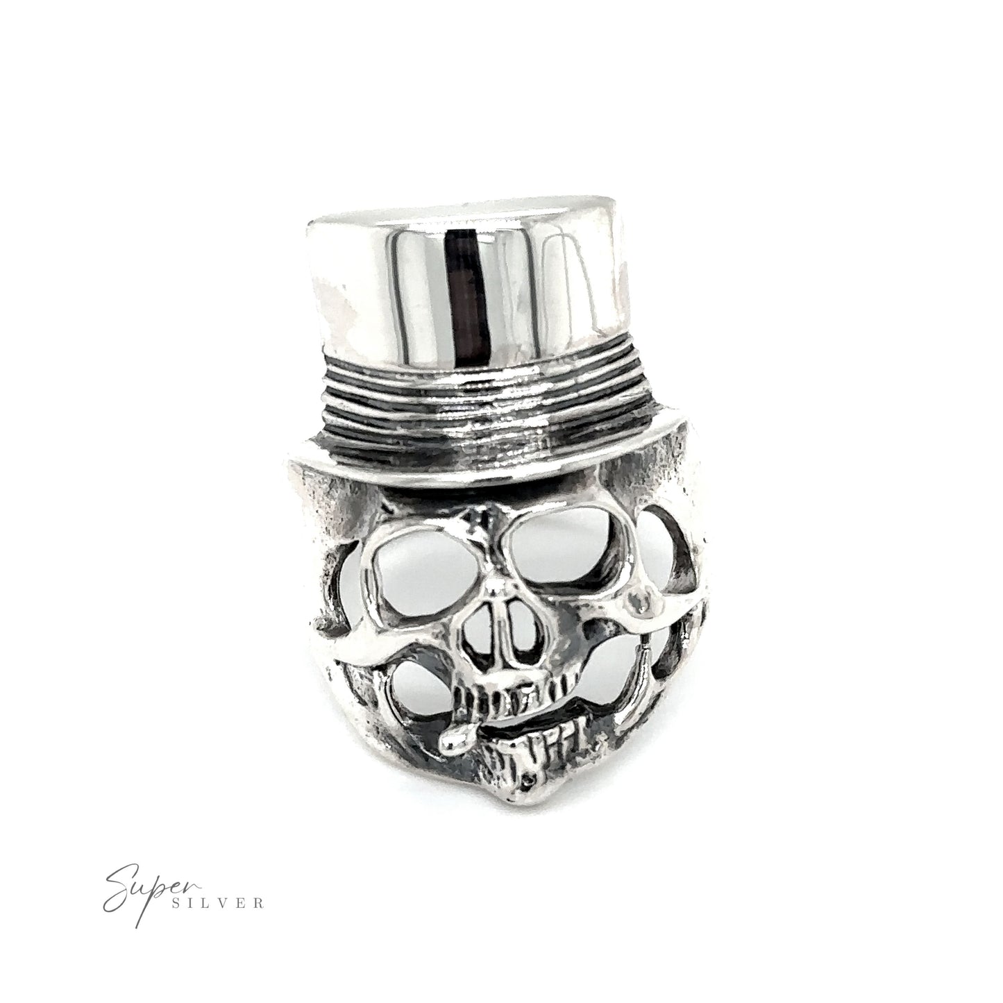 
                  
                    An edgy fashion statement, a Skull Ring with Top Hat adorned with a top hat.
                  
                