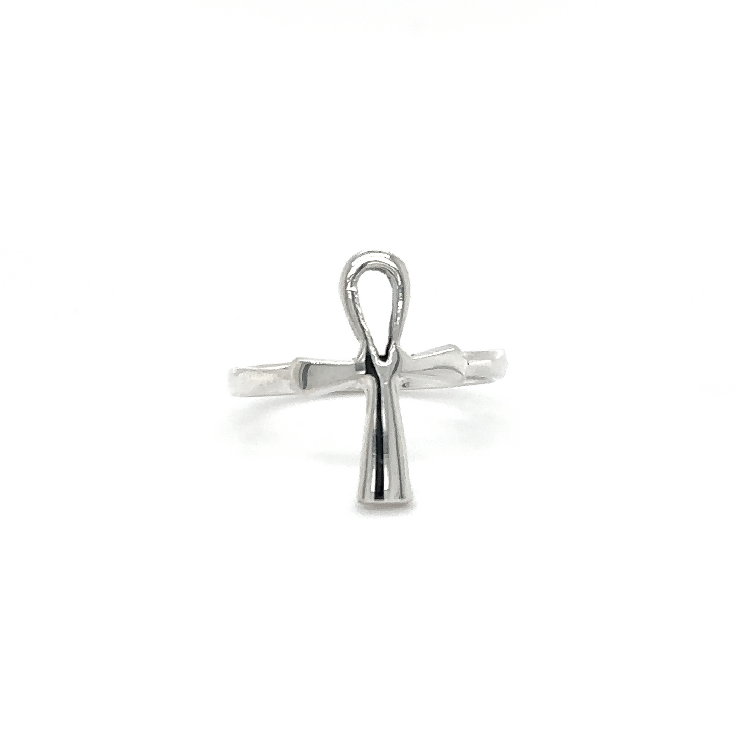 A Super Silver Simple Ankh Ring on a white background.