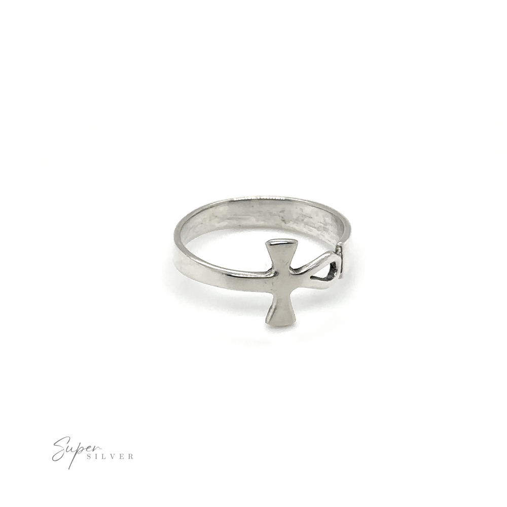 
                  
                    An elegant Sideways Connecting Ankh Ring with a minimalist design and an intricate cross.
                  
                