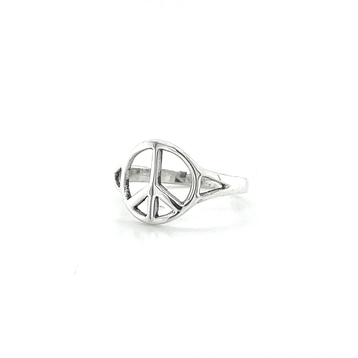 
                  
                    A carefree spirit's Super Silver Simple Peace Sign Ring.
                  
                
