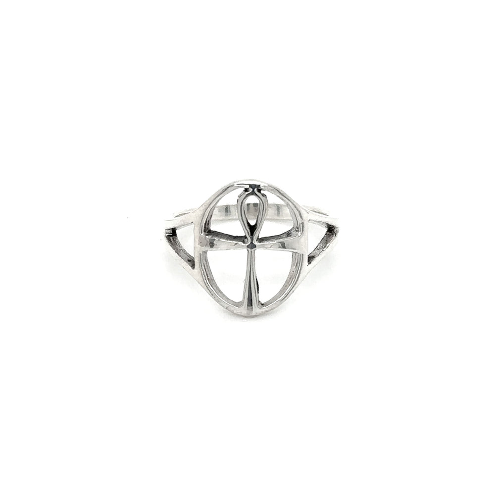 
                  
                    An ancient Super Silver Outlined Ankh Ring, symbolizing eternal life.
                  
                