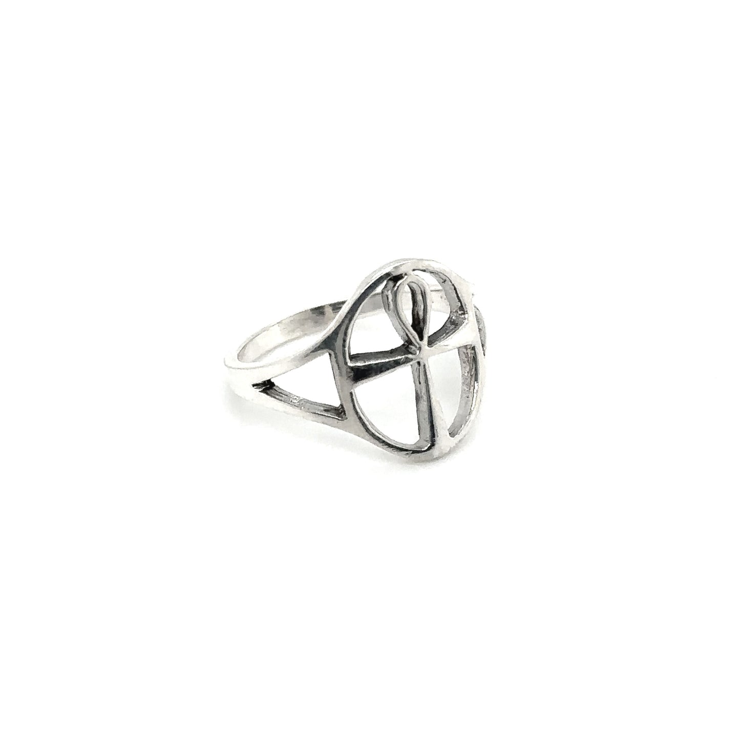 
                  
                    A silver Outlined Ankh Ring from Super Silver, representing eternal life.
                  
                
