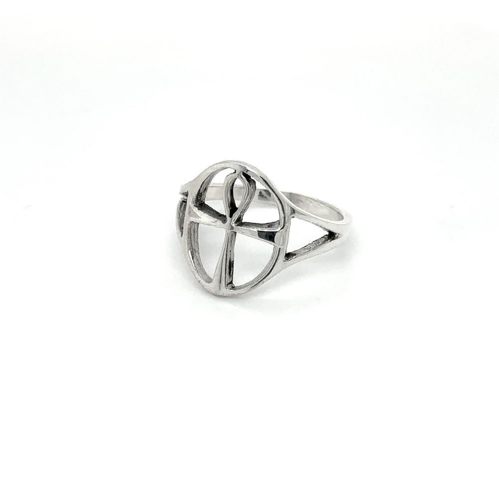 
                  
                    An Outlined Ankh Ring from Super Silver adorned with an Ankh symbol, representing eternal life and ancient wisdom.
                  
                