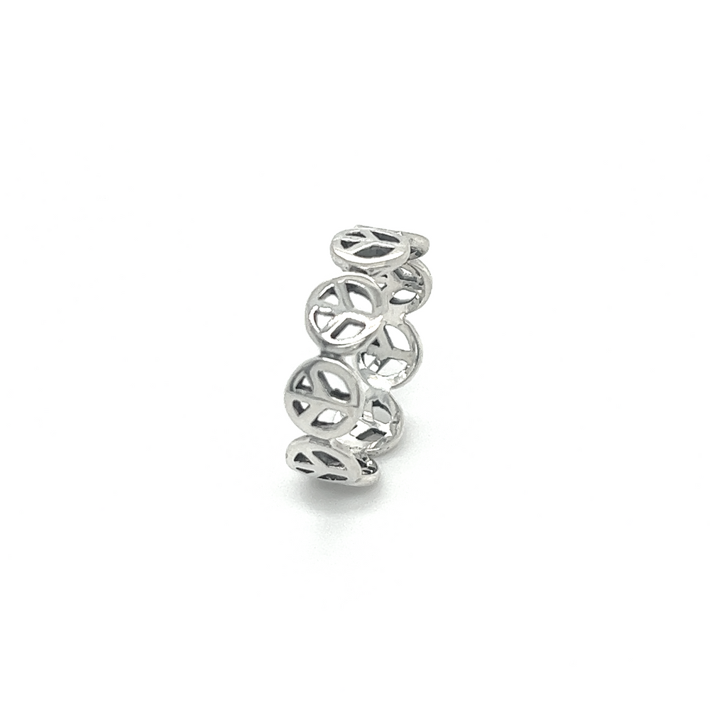 
                  
                    This Super Silver Peace Sign Band ring features a peace sign, symbolizing unity and peace.
                  
                