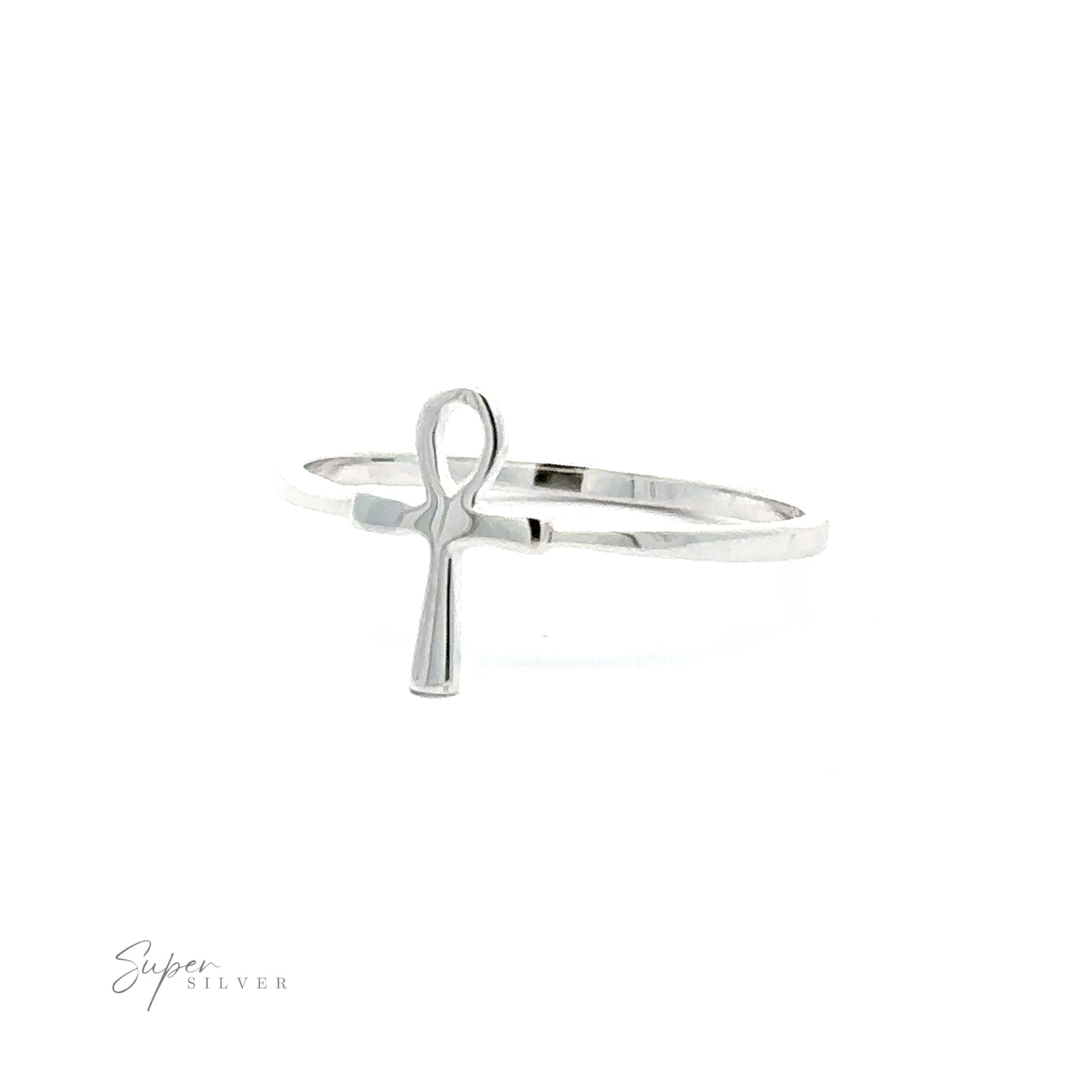 A sterling silver Tiny Ankh Ring on a white background.
