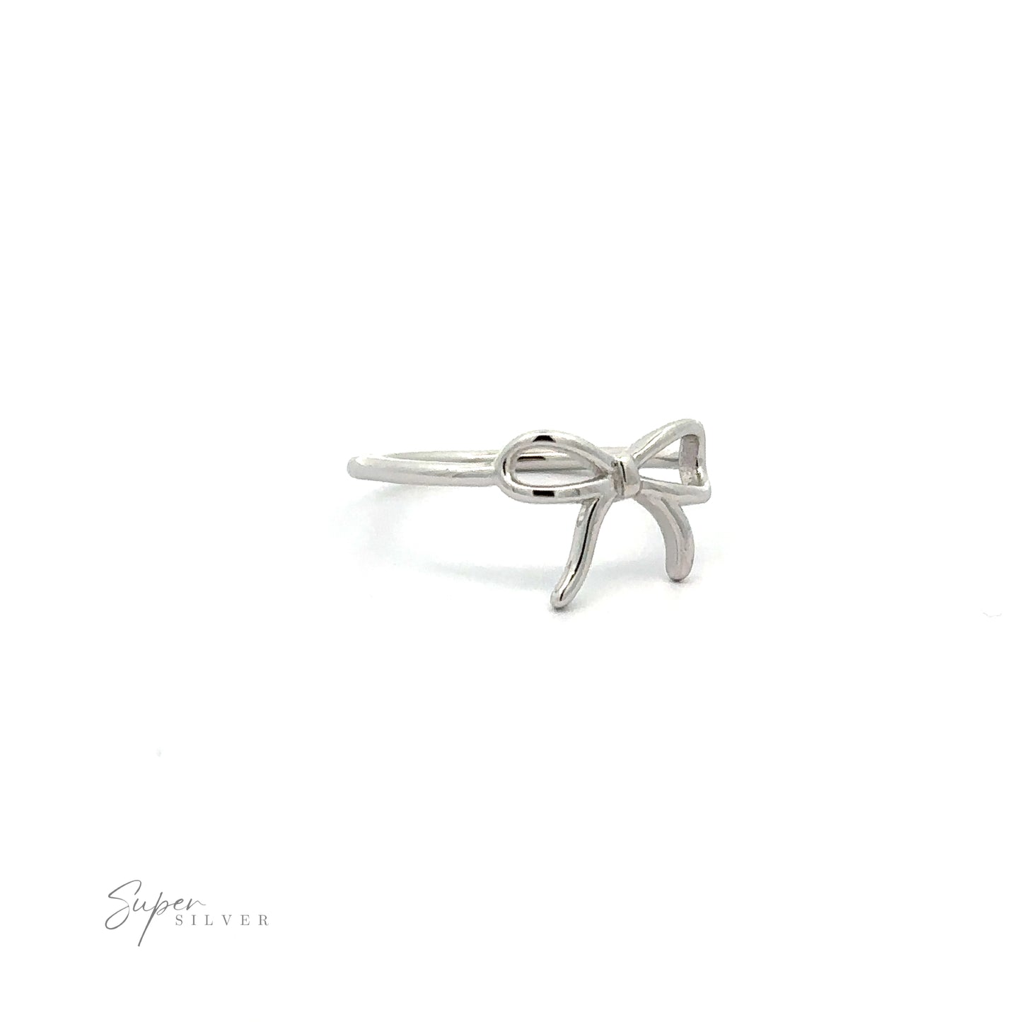 
                  
                    A High Polish 925 Sterling Silver Ribbon Bow Ring on a white background.
                  
                