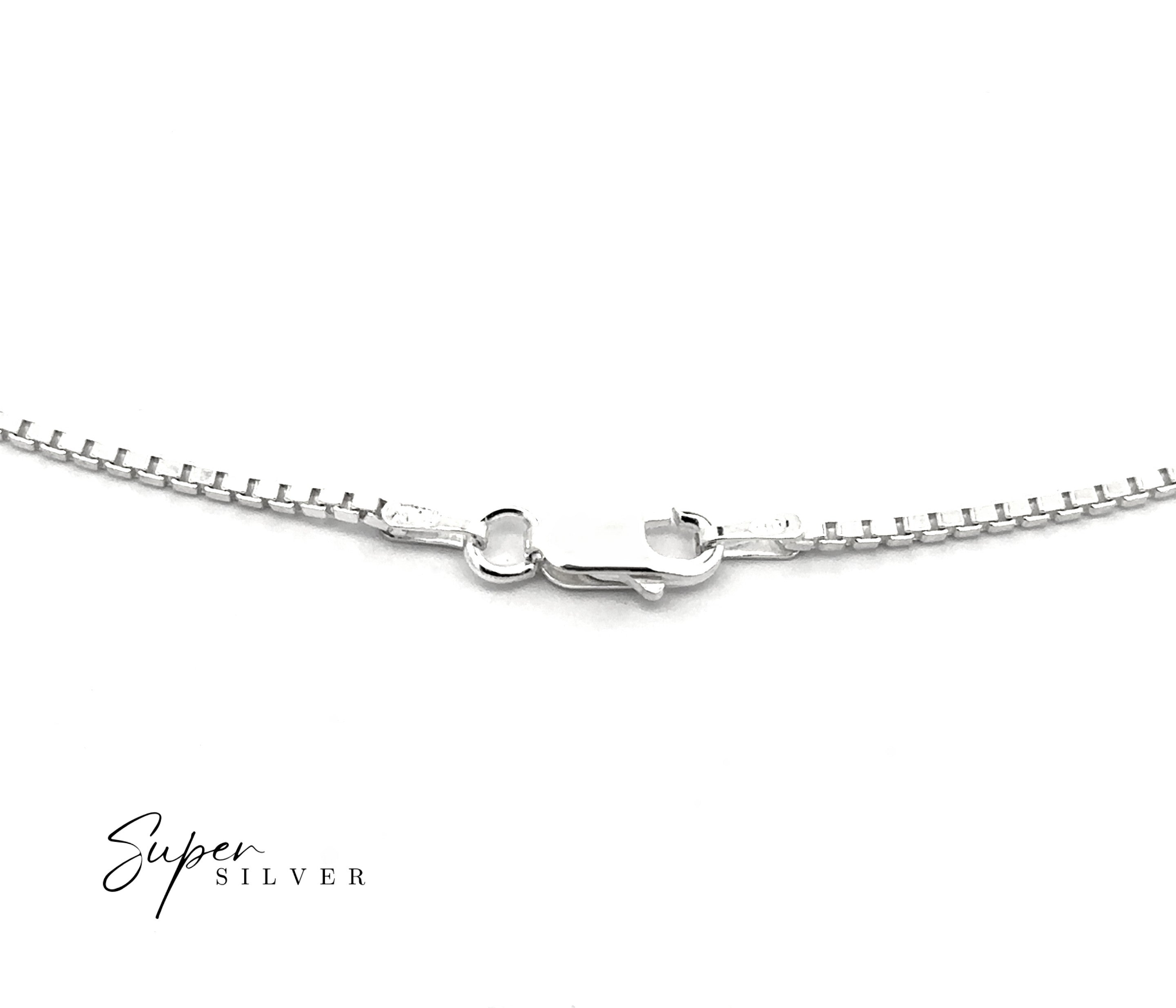 Close-up of the Italian Edge Box Chain in sterling silver with a lobster clasp, displayed on a white background. The "Super Silver" logo is visible in the lower left corner.