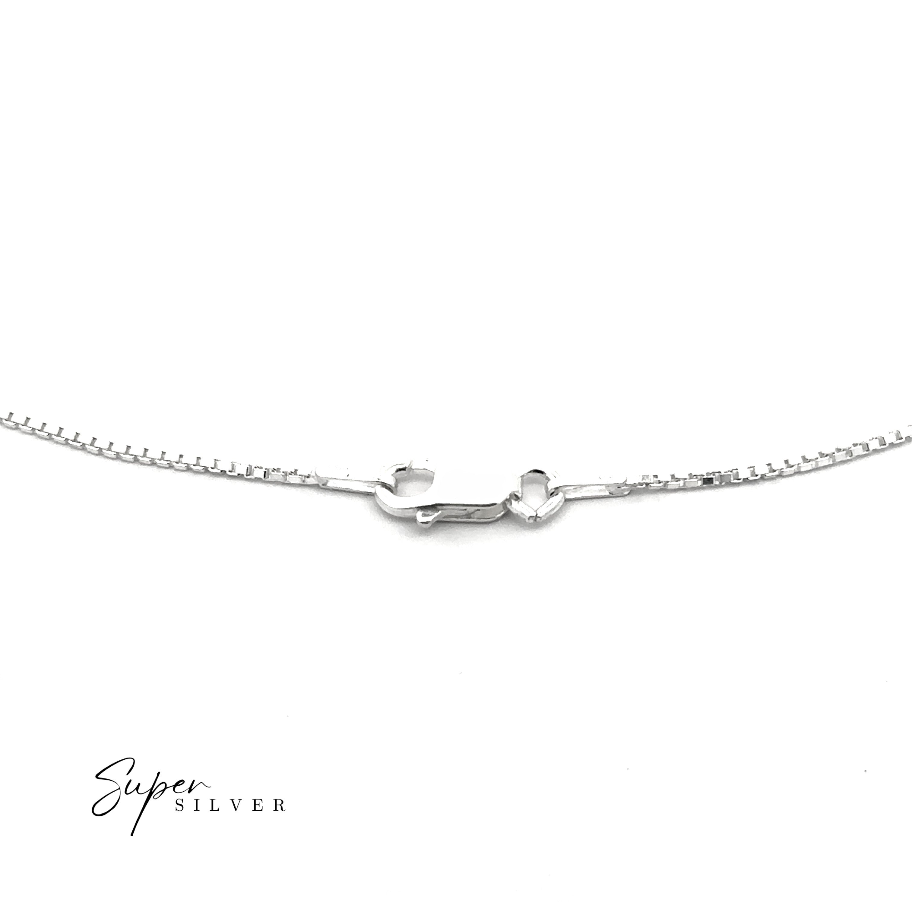 A close-up of the Delicate Sterling Silver D/C Box Chains necklace with an Italian box chain and lobster clasp, displayed on a white background. "Super Silver" appears in the bottom left corner.