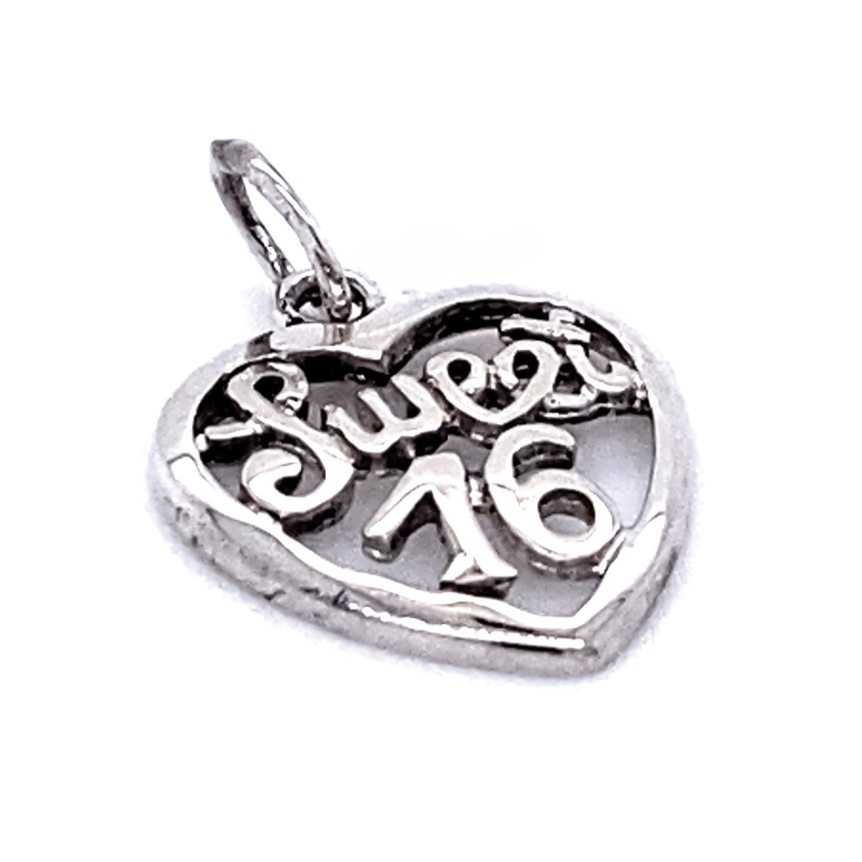 A "Sweet 16" In Open Heart Pendant with the words "Sweet 16" elegantly written inside.