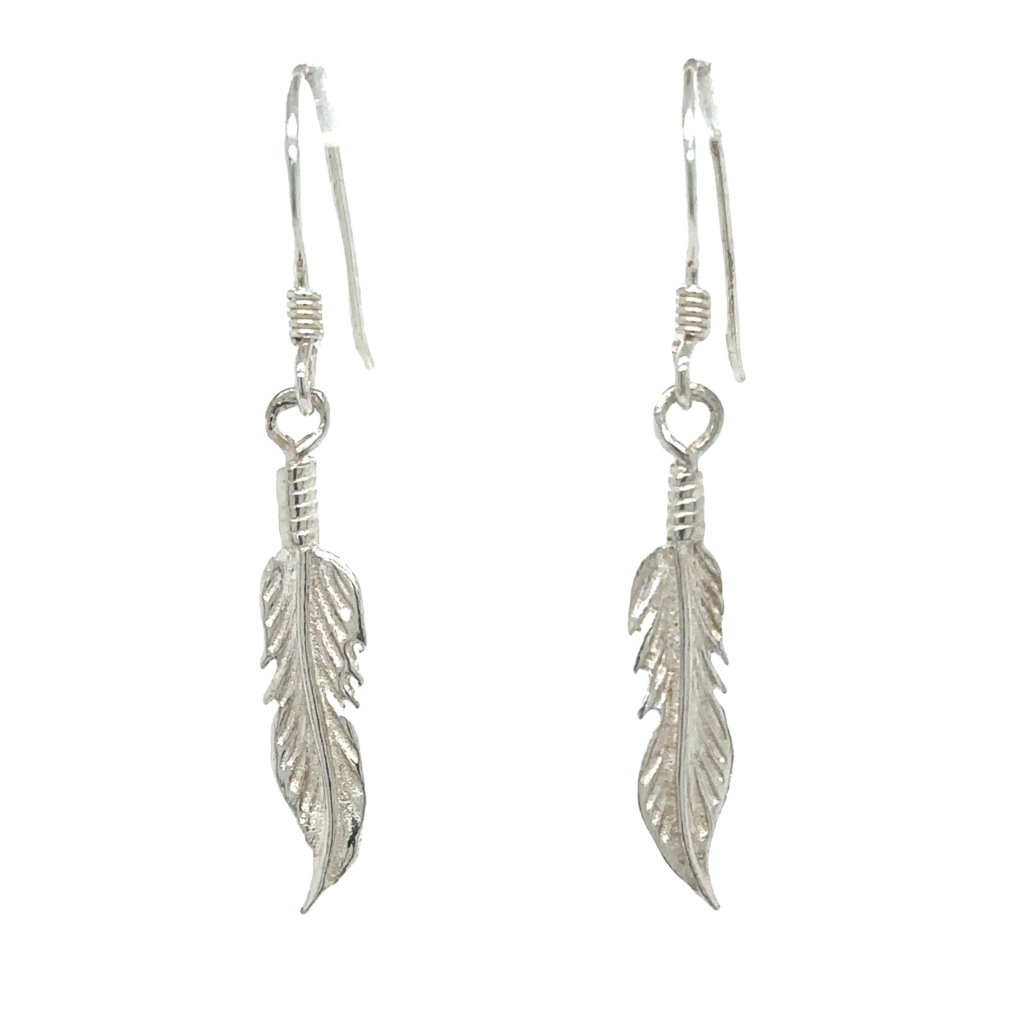 
                  
                    A pair of Super Silver Tiny Feather Earrings with a boho-styled design and silver finish.
                  
                