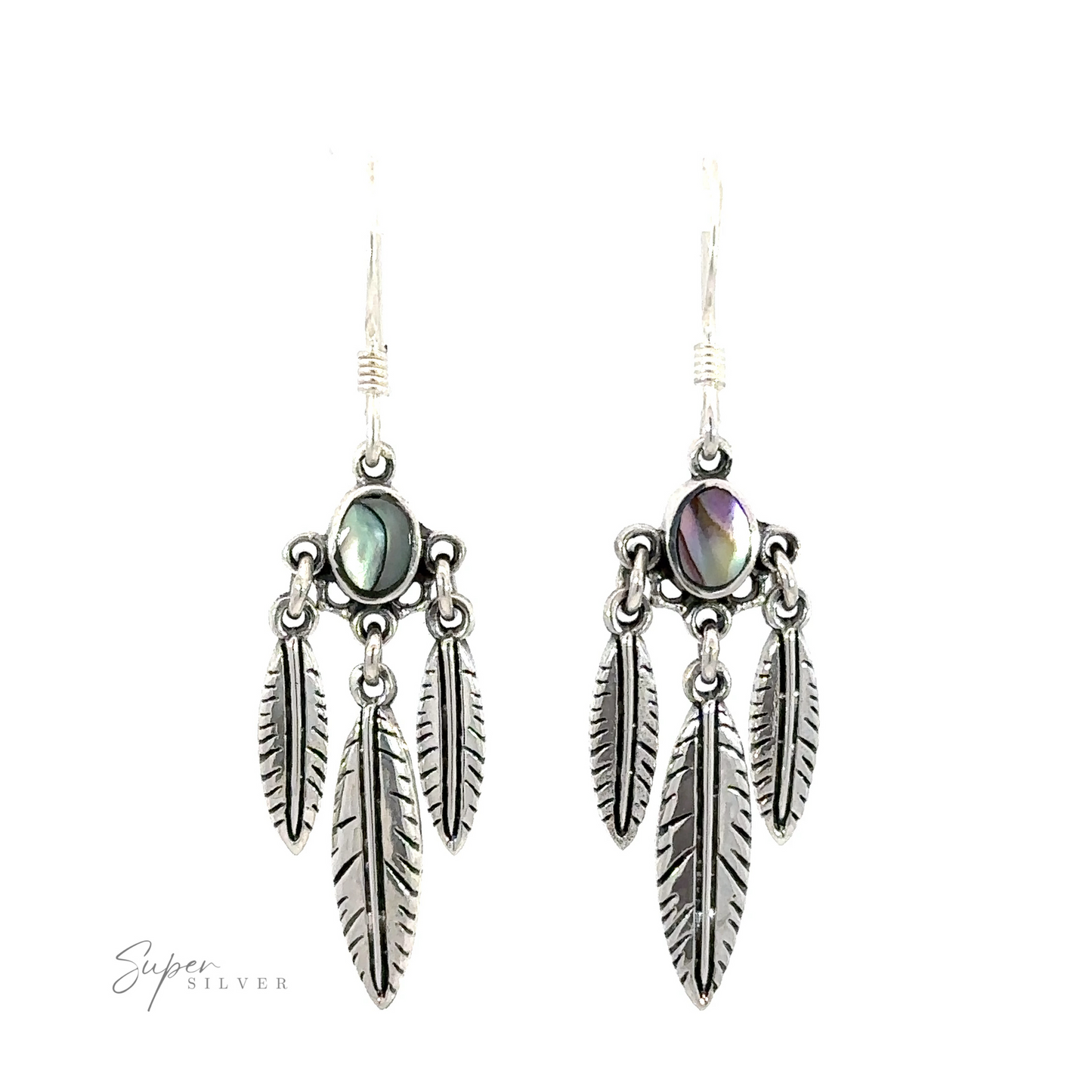 A pair of Western Inspired Earrings with Feather Dangles and Inlay Stones.