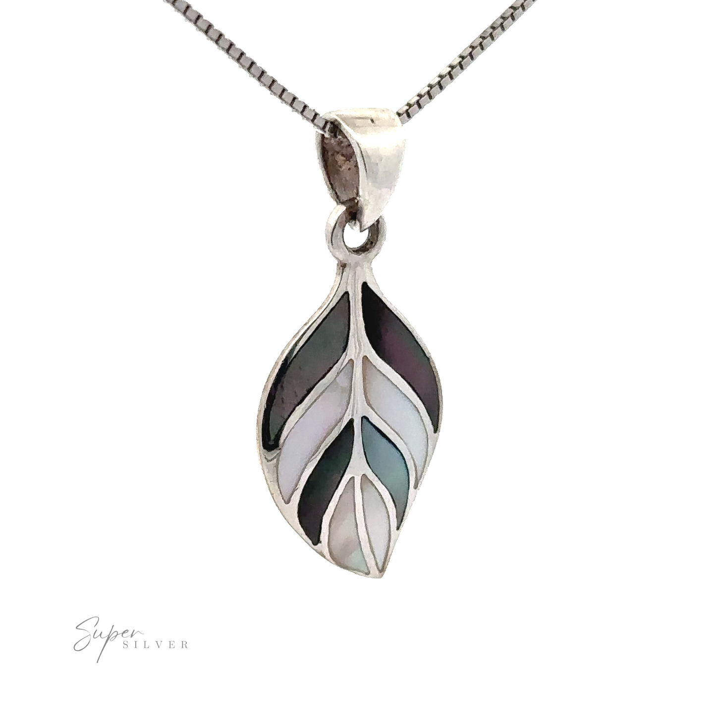 
                  
                    A Stone Inlaid Leaf Pendant, featuring mother-of-pearl sections in various colors.
                  
                