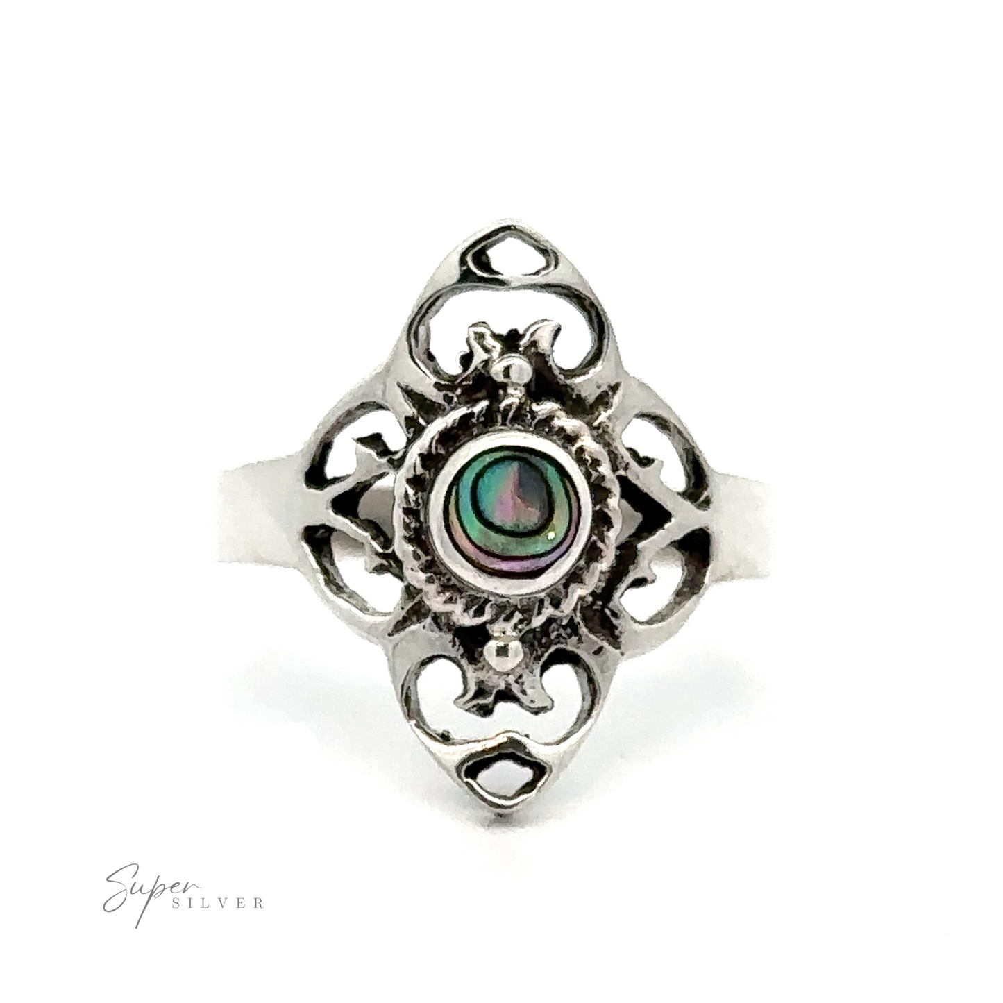 
                  
                    A Filigree Inlaid Stone Ring with a green inlaid stone has characteristics reminiscent of the Victorian era.
                  
                