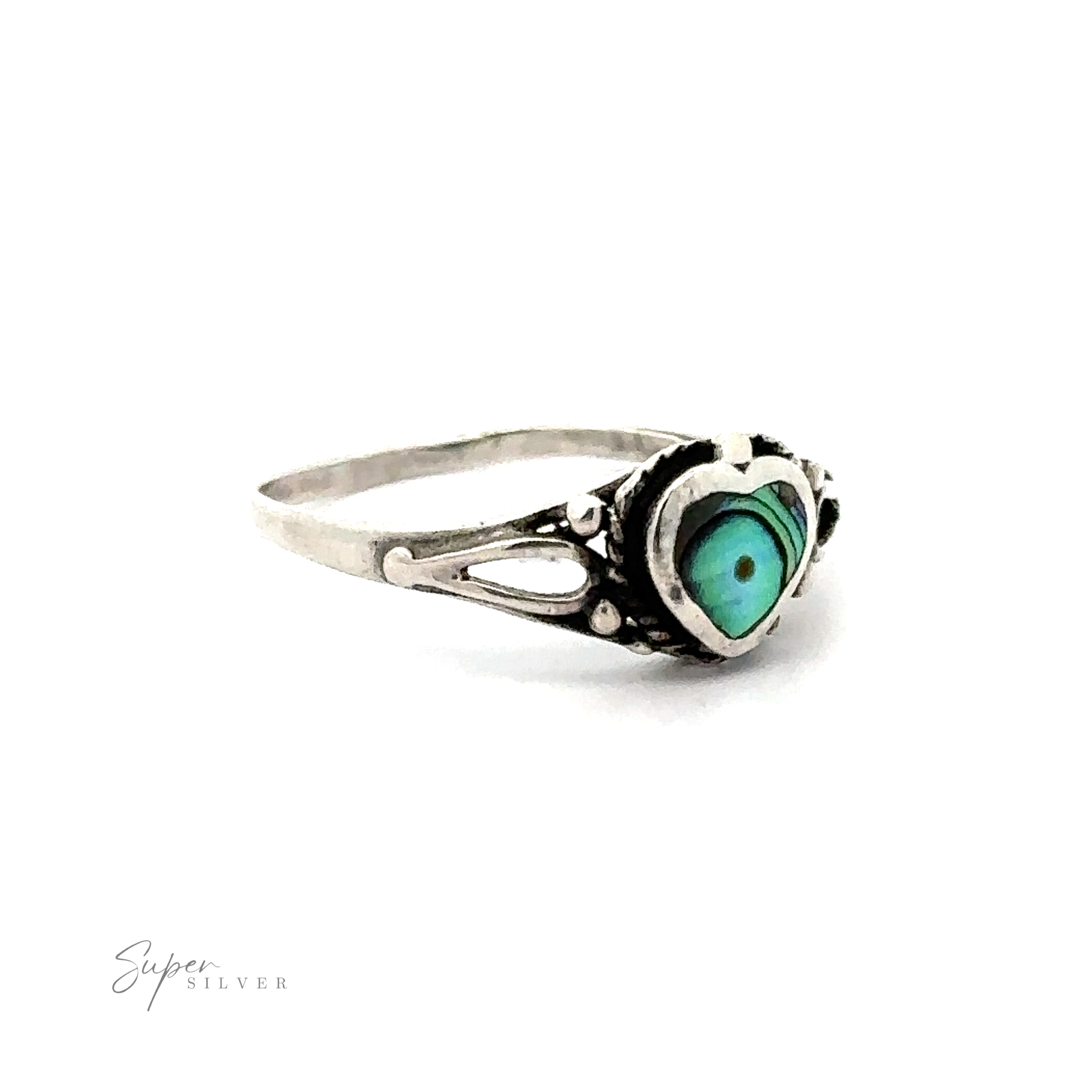 Inlaid Stone Heart Ring with an inlaid turquoise stone featuring a vintage charm against a white background.