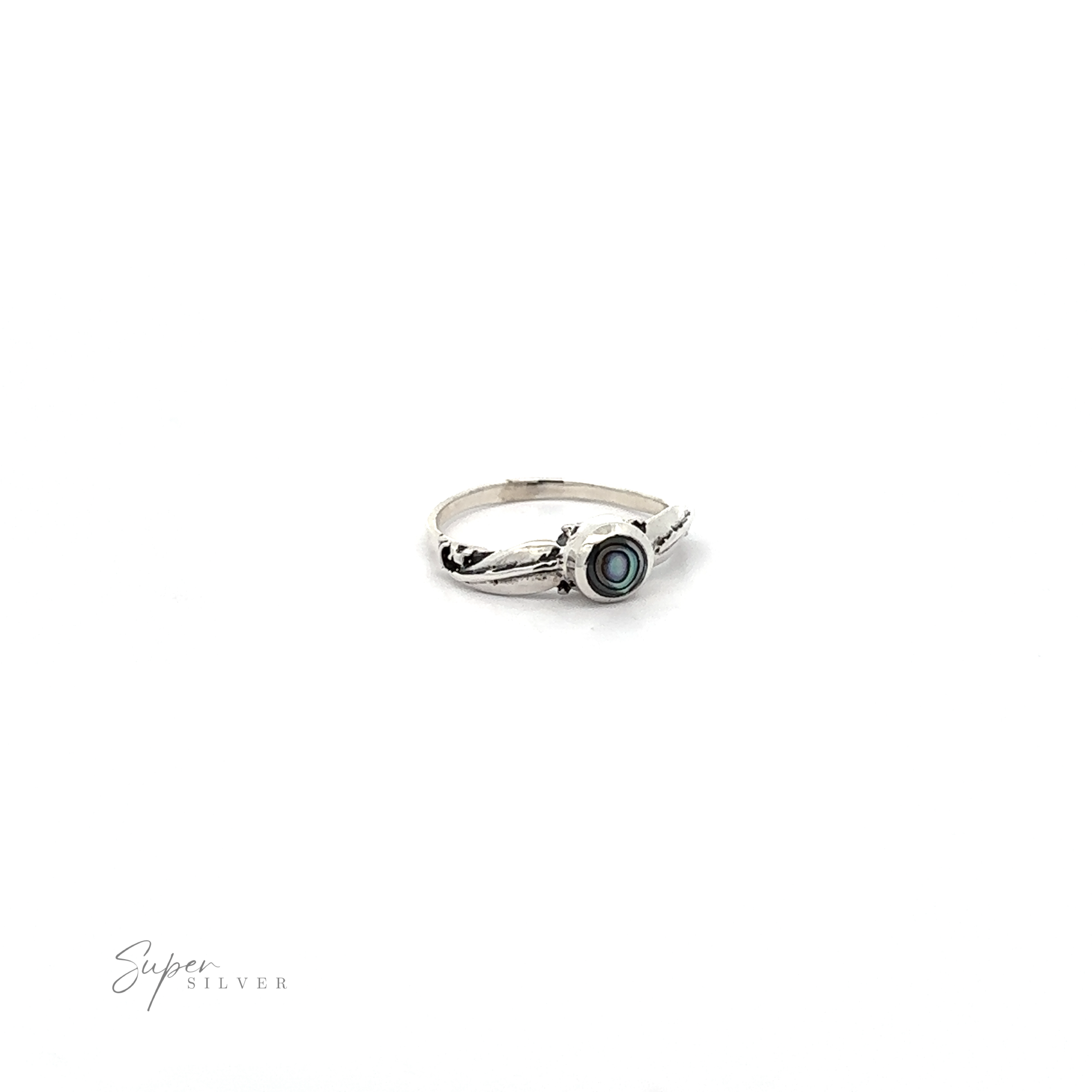 A sterling silver Round Stone Ring With Leaves.