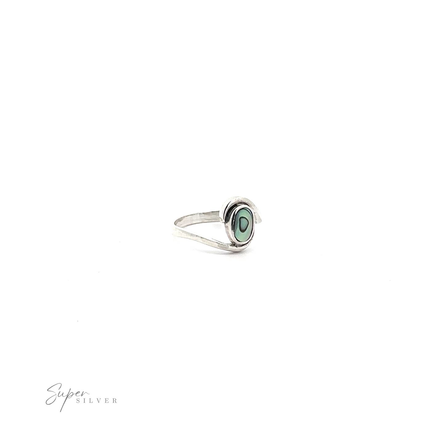 
                  
                    A Simple Freeform Ring with Oval Inlaid Stones in sterling silver with an inlaid green stone.
                  
                