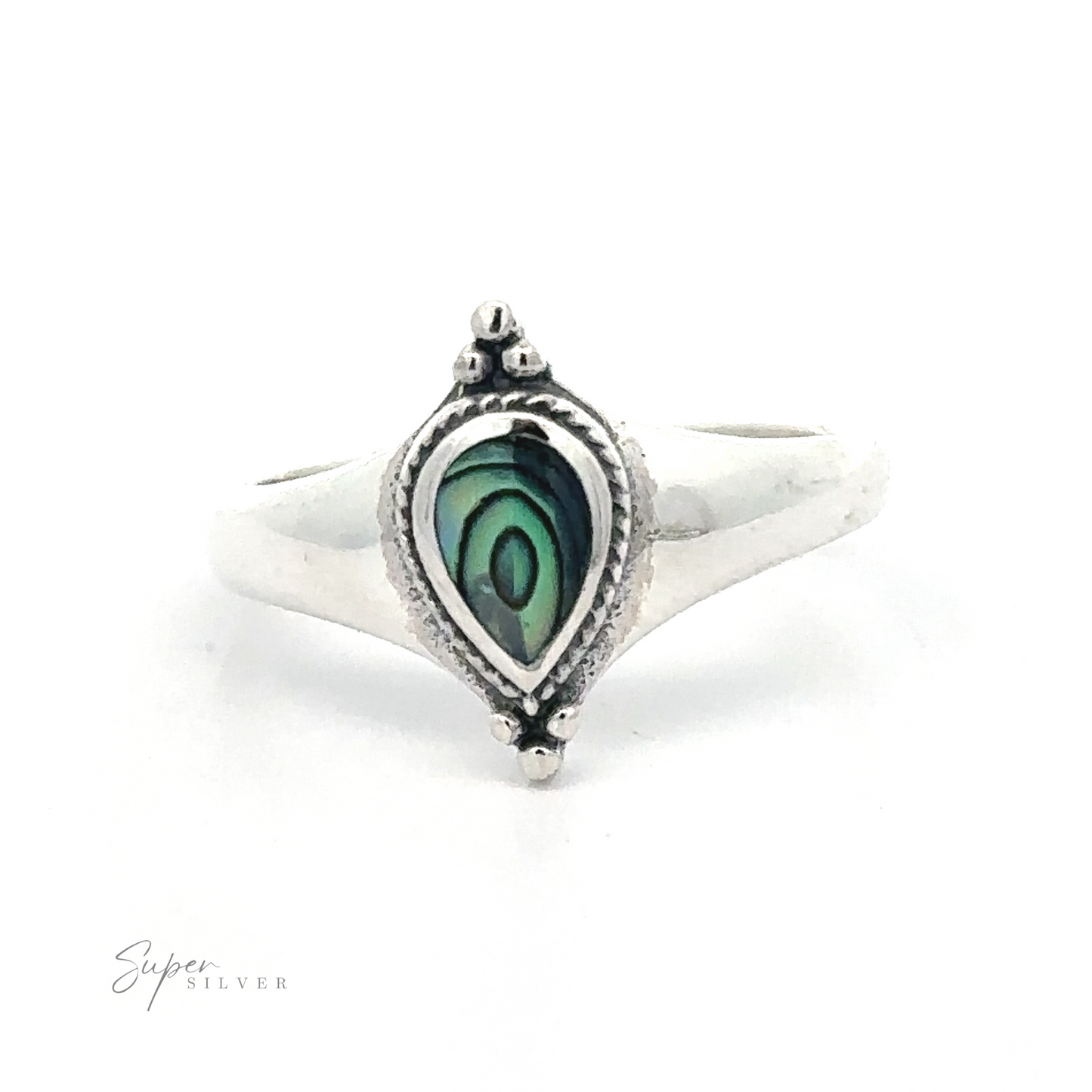 
                  
                    Teardrop Inlay Shield Ring with a teardrop-shaped malachite stone set in a decorative bezel, embodying a bohemian spirit.
                  
                
