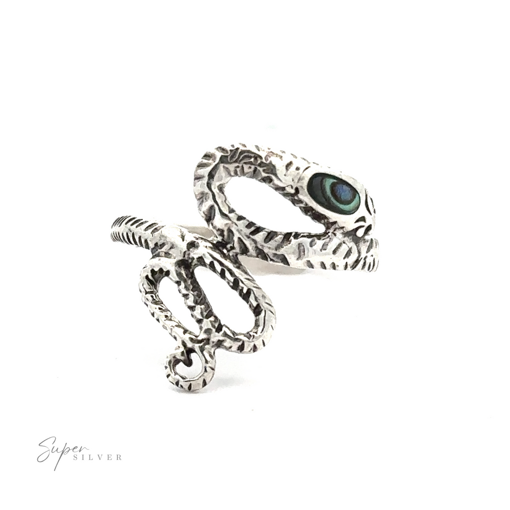 
                  
                    The Inlay Stone Snake Rings showcase a gothic design with a silver, serpent-shaped structure, featuring textured detailing and a green oval gem accent, all crafted in sterling silver for an elegant touch.
                  
                